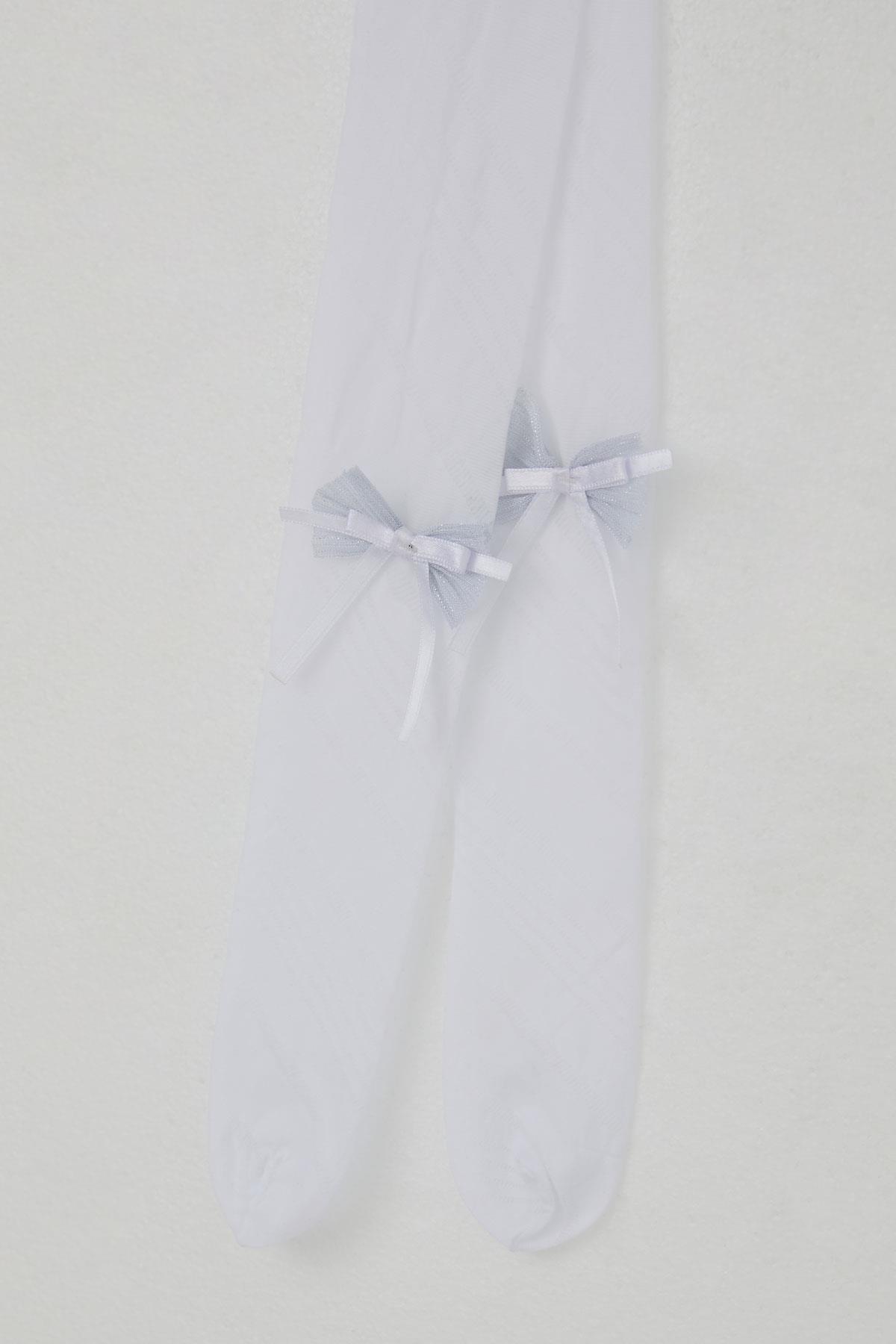 Katamino Kız Çocuk Külotlu Çorap İnce Fiyonk Aksesuarlı Beyaz (3-12 Yaş)