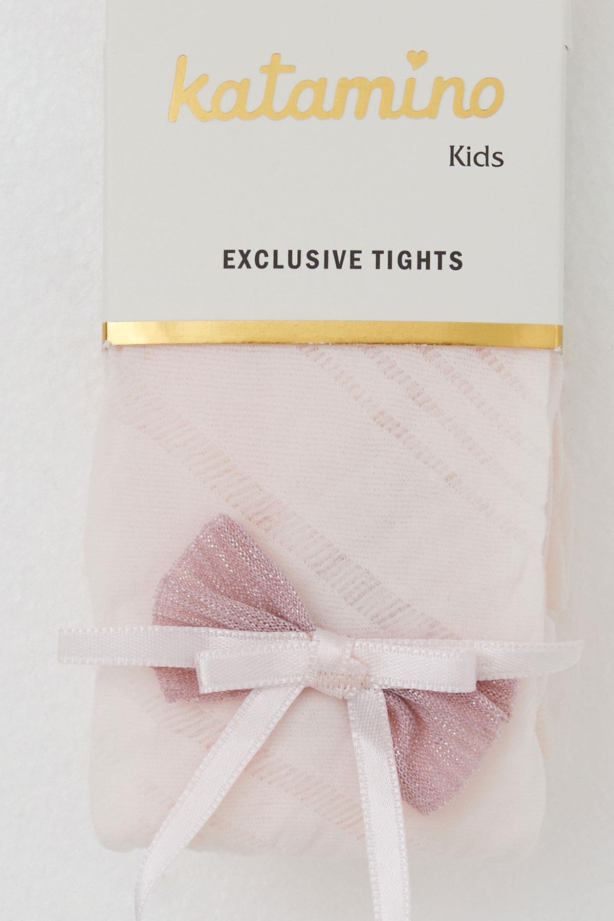 Katamino Kız Çocuk Külotlu Çorap İnce Fiyonk Aksesuarlı Pembe (3-6 Yaş)