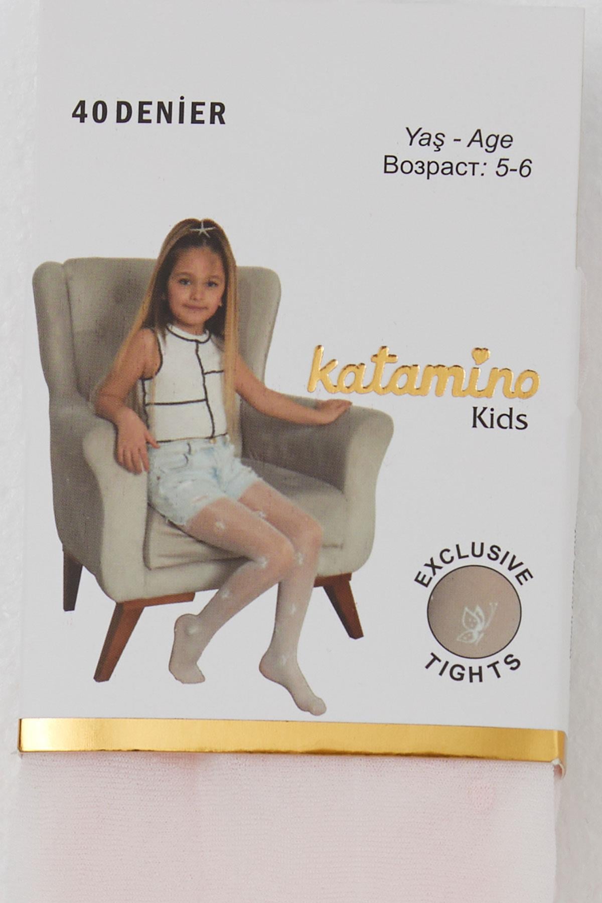 Katamino Kız Çocuk Külotlu Çorap İnce Kelebek Baskılı Pembe (3-6 Yaş)