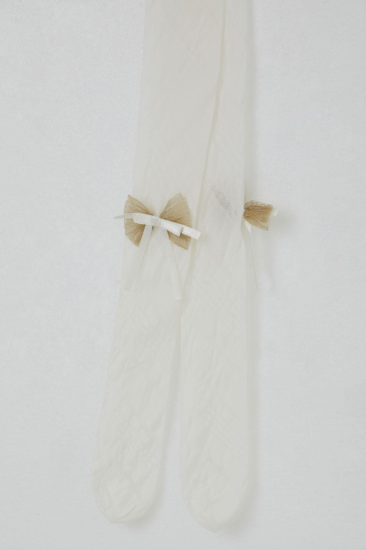 Katamino Kız Çocuk Külotlu Çorap İnce Fiyonk Aksesuarlı Ekru (3-12 Yaş)