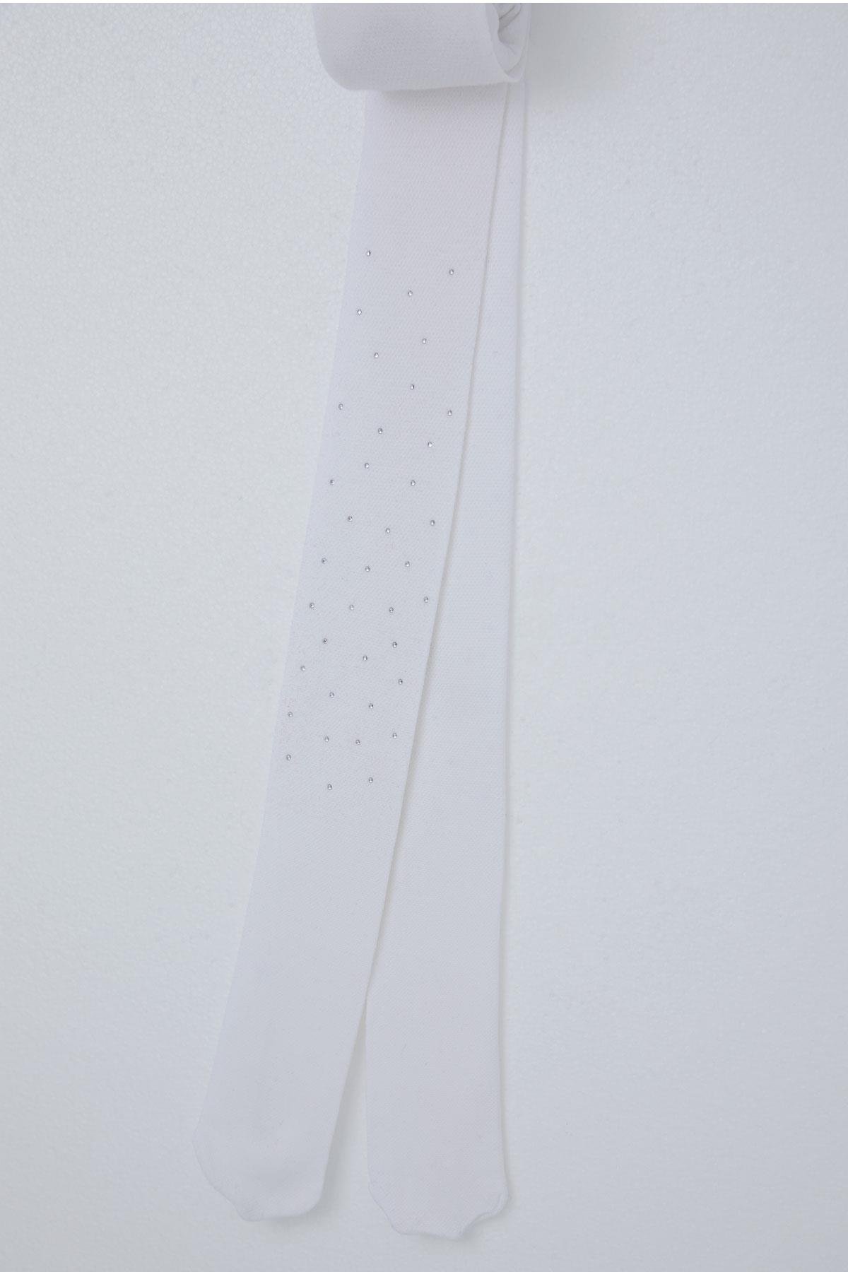 Katamino Kız Çocuk Külotlu Çorap Taş Aksesuarlı Dokulu Ekru (7-10 Yaş)