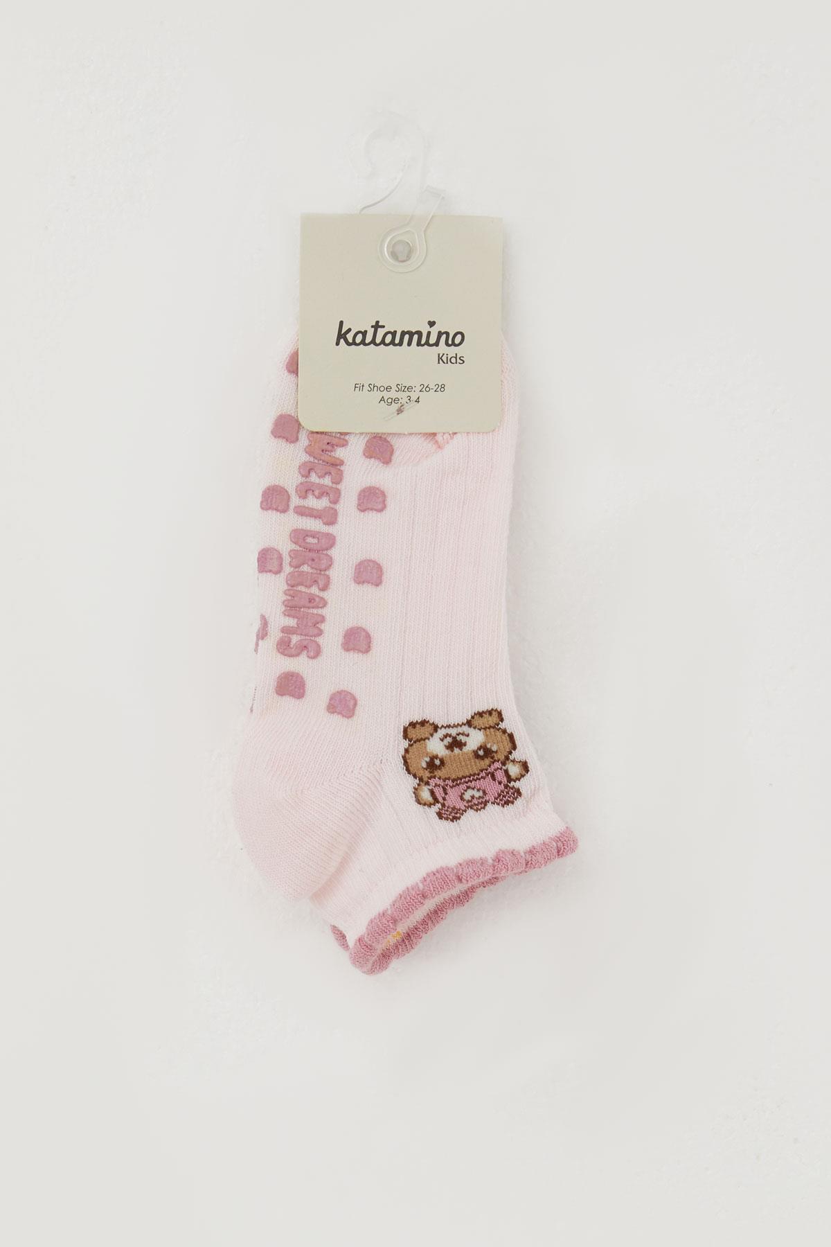 Katamino Kız Çocuk Patik Çorap Abs li Sevimli Ayıcık Baskılı Pembe (1-6 Yaş)