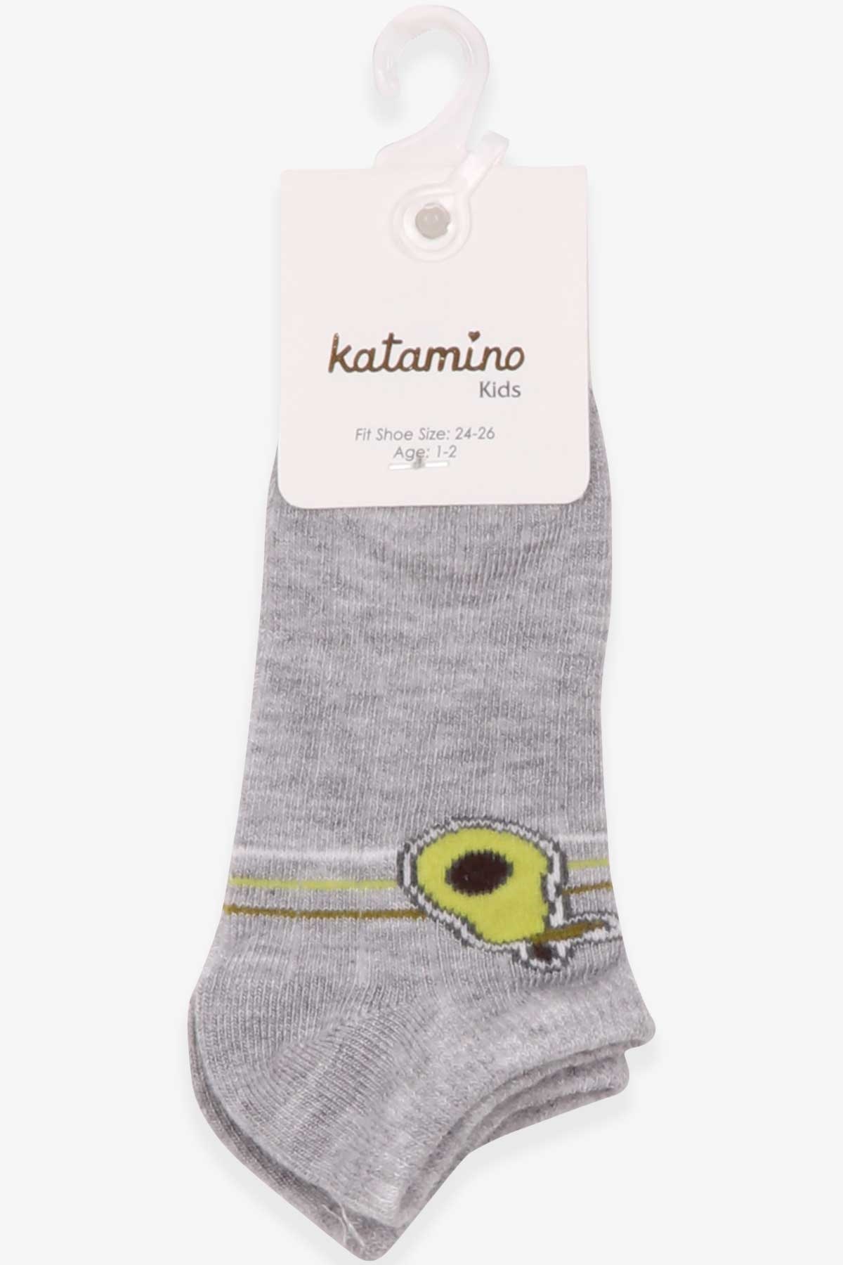 Katamino Kız Çocuk Patik Çorap Avokado Desenli Gri (1-2-9-10 Yaş)