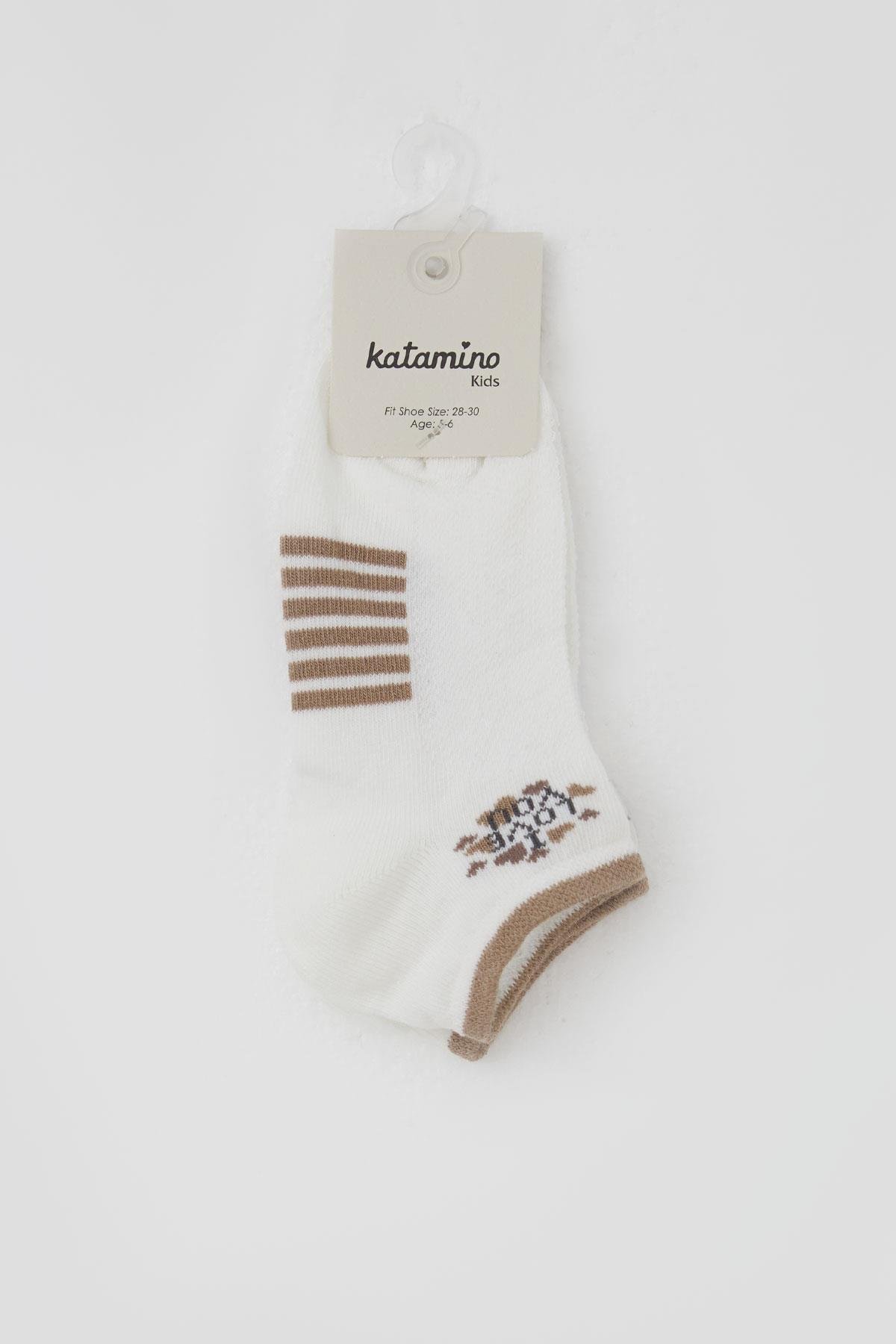 Katamino Kız Çocuk Patik Çorap Love Yazı Baskılı Ekru (3-8 Yaş)