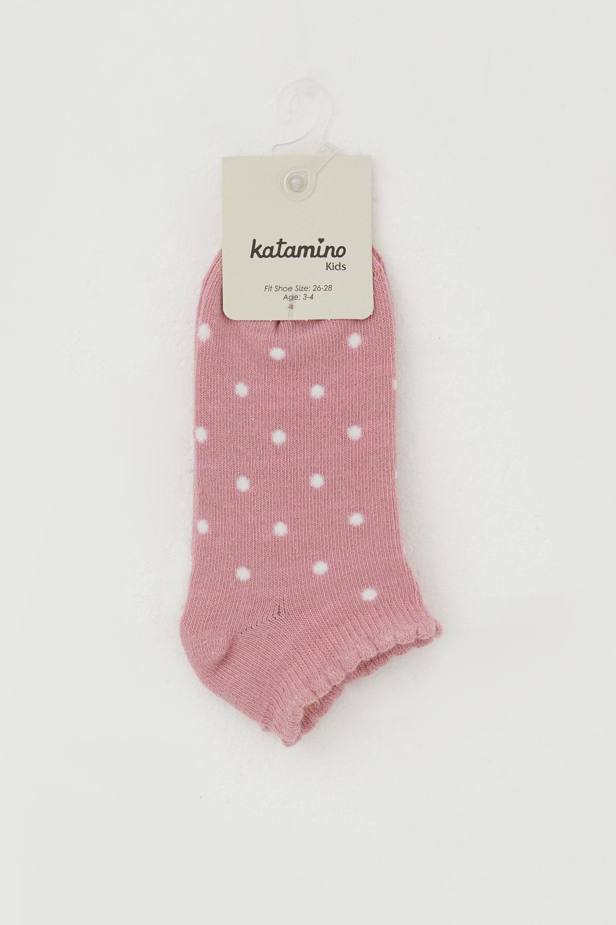 Katamino Kız Çocuk Patik Çorap Puantiye Desenli Gülkurusu (1-12 Yaş)