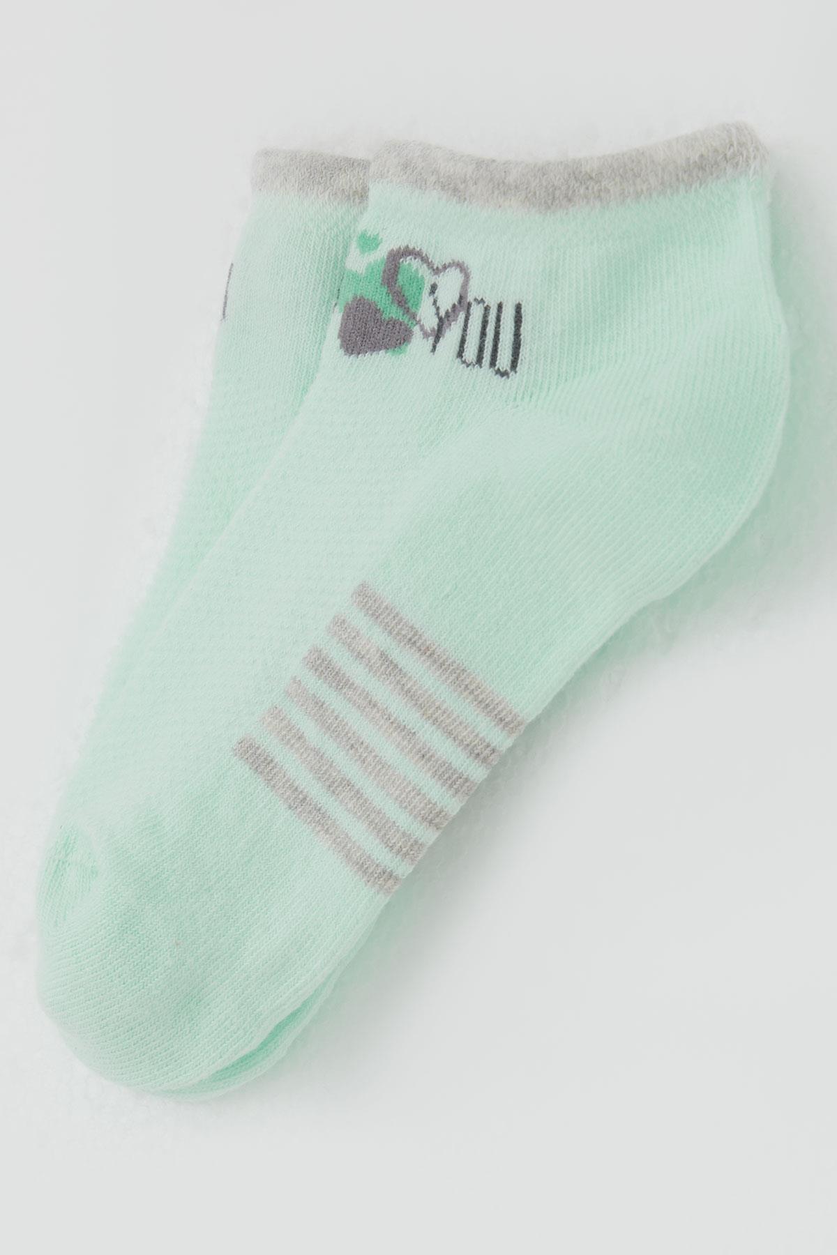 Katamino Kız Çocuk Patik Çorap Sevgi Temalı Yazı Baskılı Su Yeşili (3-8 Yaş)