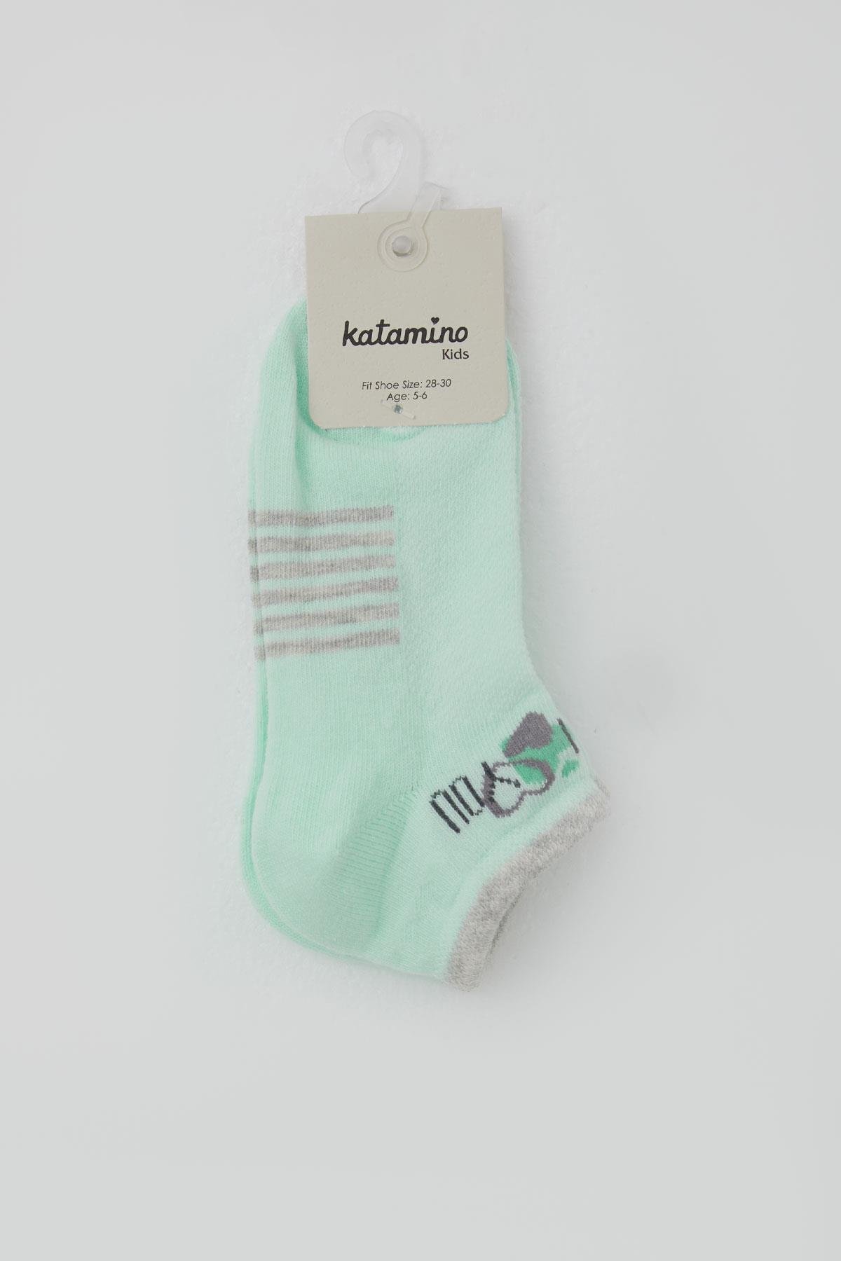 Katamino Kız Çocuk Patik Çorap Sevgi Temalı Yazı Baskılı Su Yeşili (3-8 Yaş)