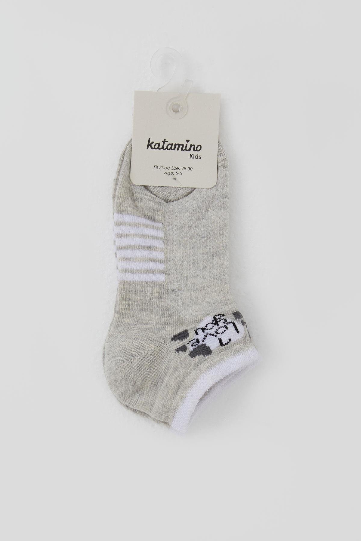 Katamino Kız Çocuk Patik Çorap Sevgi Temalı Yazı Baskılı Bej Melanj (3-8 Yaş)