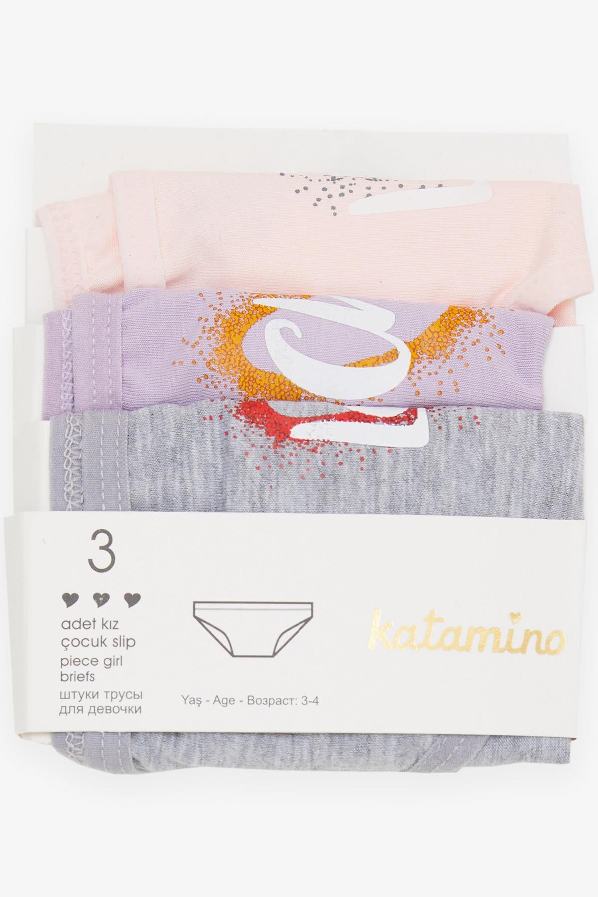 KATAMİNO Kız Çocuk Slip 3 lü Püskürtme Kalp Baskılı Karışık Renk (1-10 Yaş)