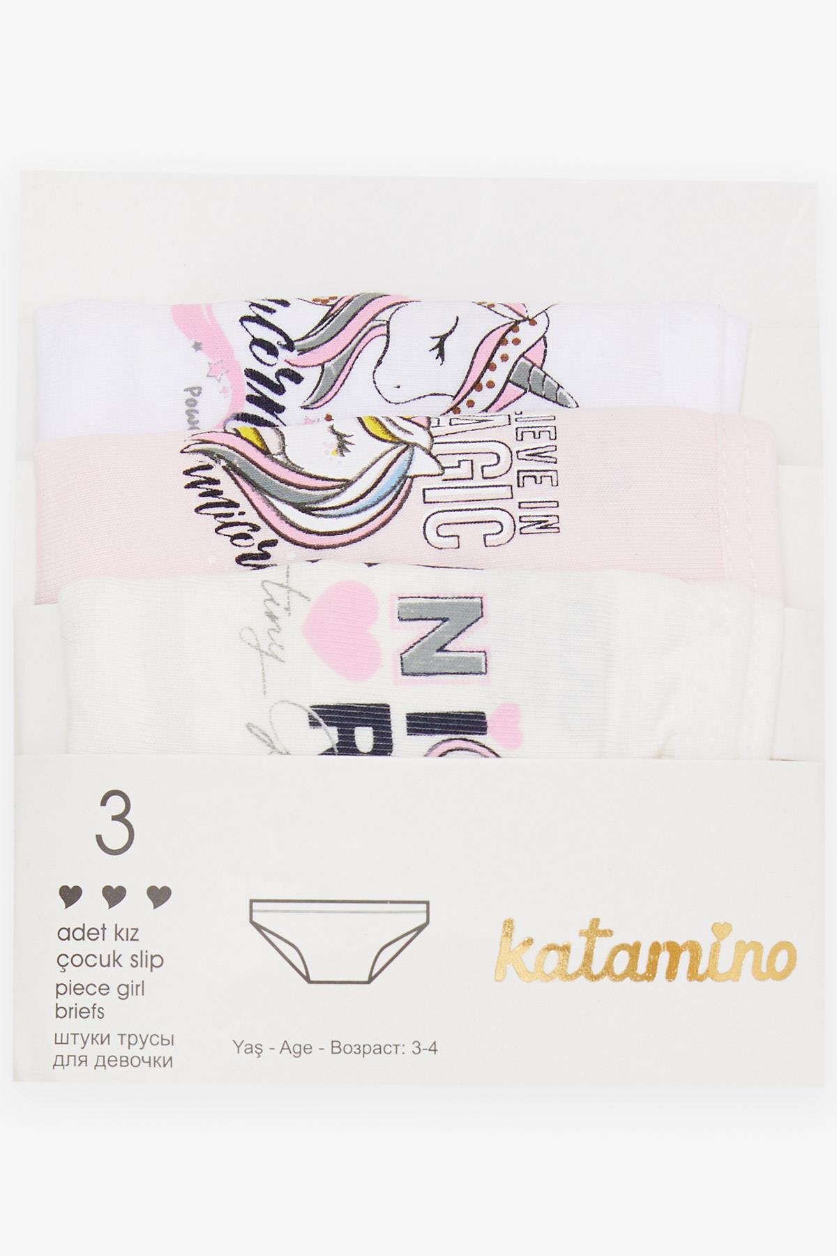 KATAMİNO Kız Çocuk Slip 3 lü Unicorn Baskılı Karışık Renk (1-10 Yaş)