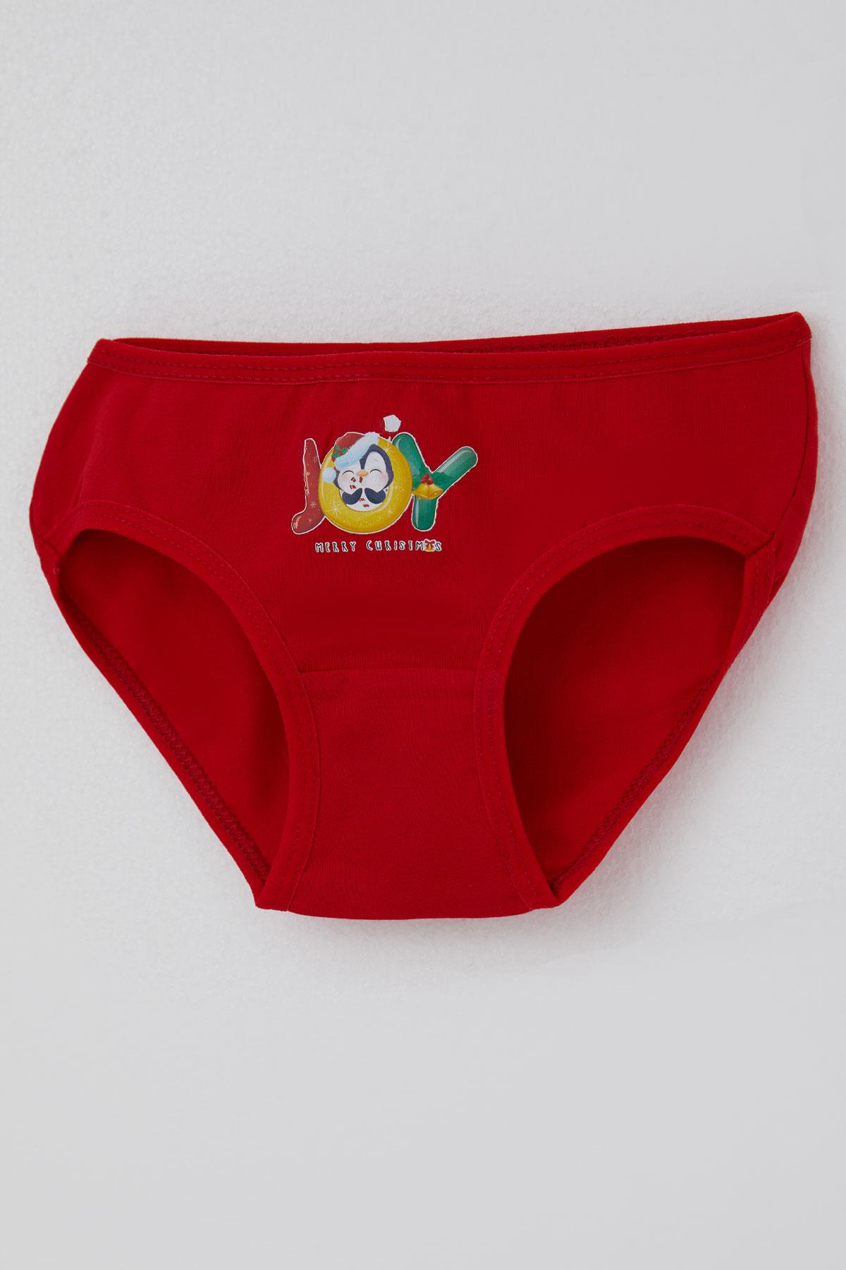 Katamino Kız Çocuk Slip 3 lü Yılbaşı Temalı Sevimli Penguen Baskılı Karışık Renk (1-10 Yaş)