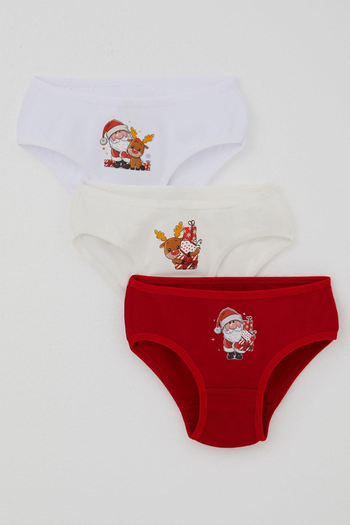 Katamino Kız Çocuk Slip 3 lü Yılbaşı Temalı Noel Baba Baskılı Karışık Renk (1-2 Yaş)