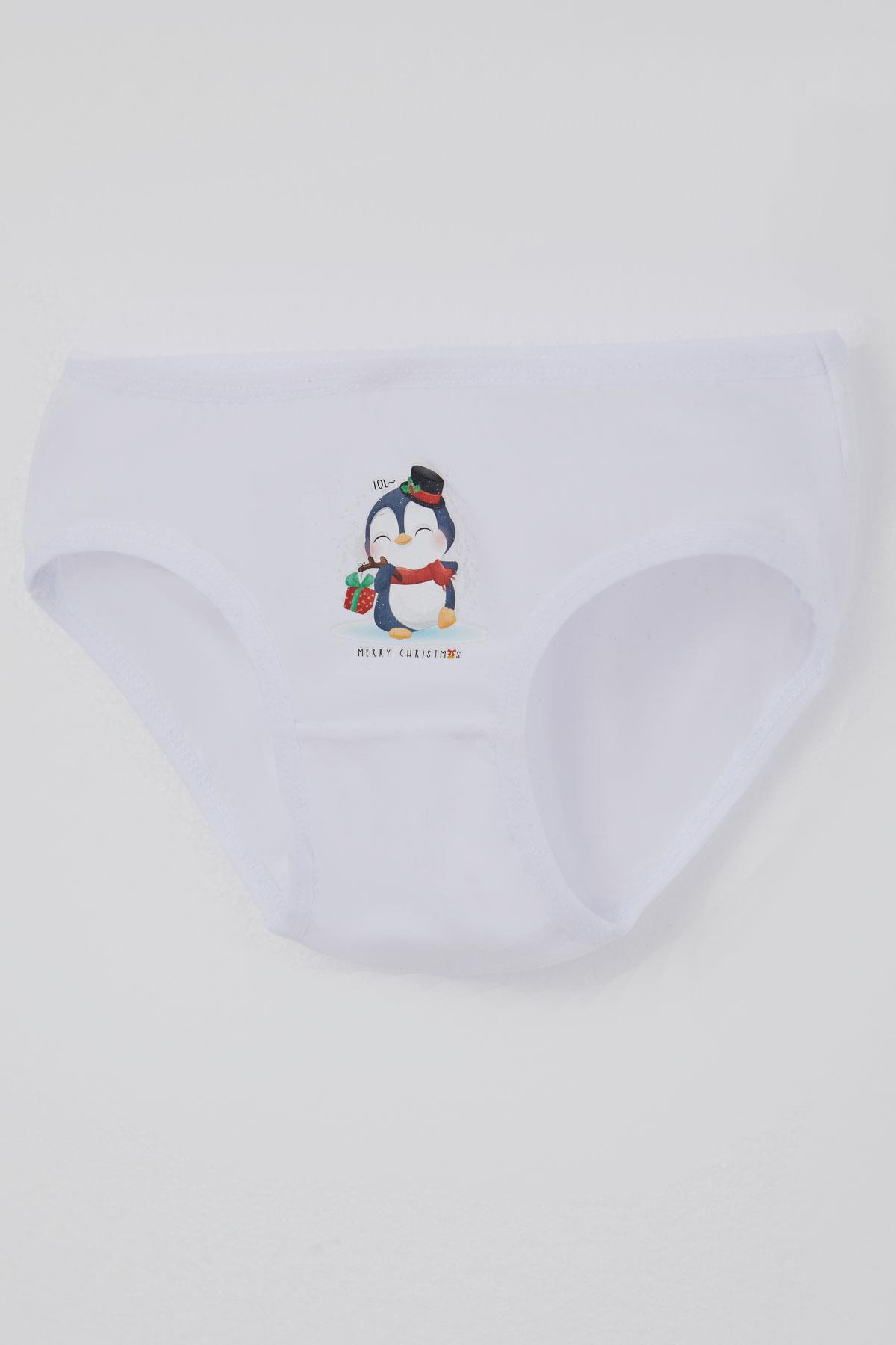 Katamino Kız Çocuk Slip 3 lü Yılbaşı Temalı Sevimli Penguen Baskılı Karışık Renk (1-10 Yaş)