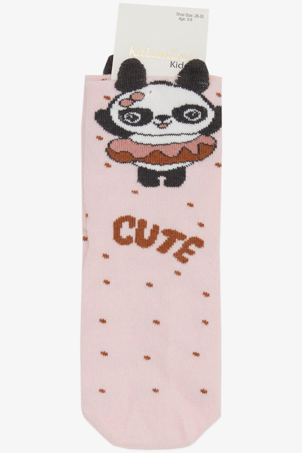 Katamino Kız Çocuk Soket Çorap 3D li Sevimli Pandacık Baskılı Pembe (5-6 Yaş)