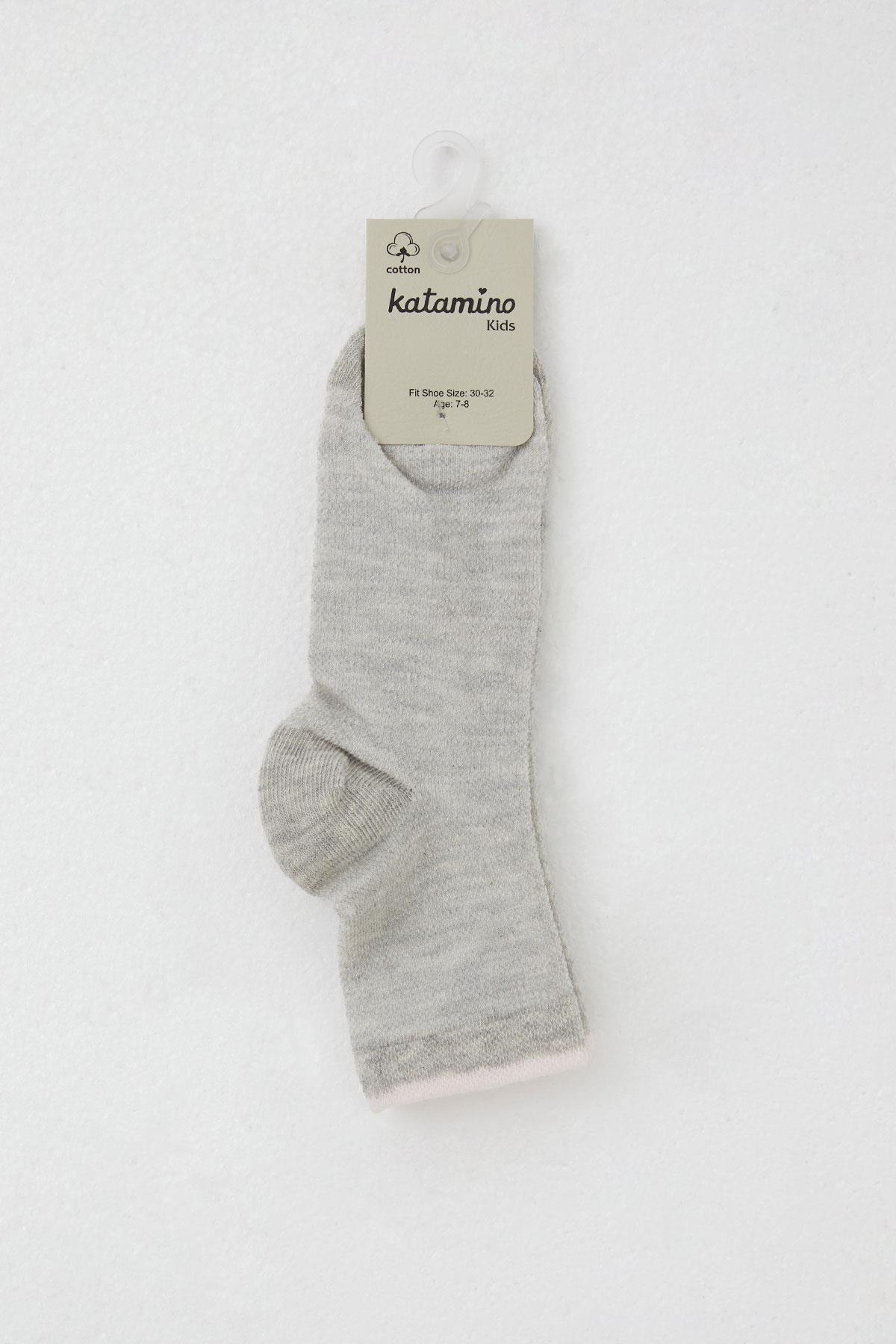 Katamino Kız Çocuk Soket Çorap Basic Açık Gri Melanj (7-16 Yaş)