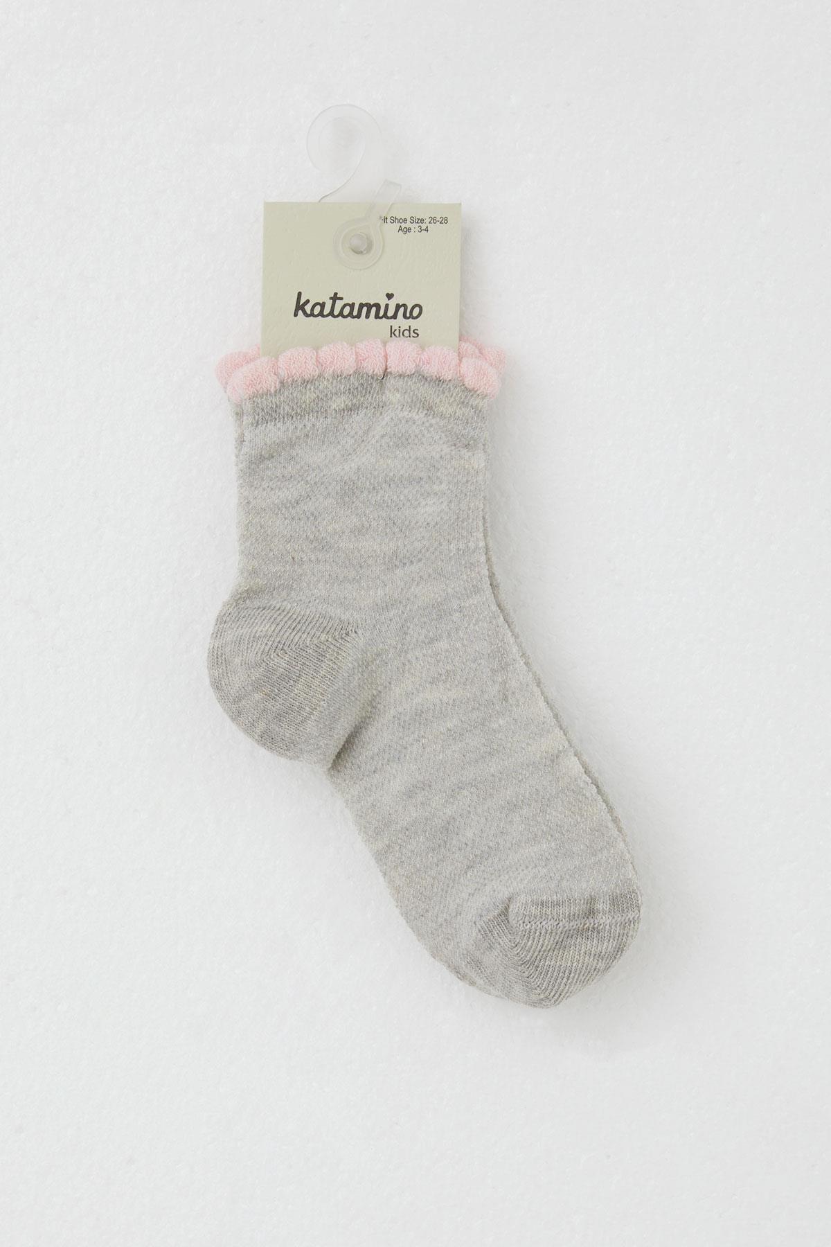 Katamino Kız Çocuk Soket Çorap Basic Açık Gri Melanj (1-6 Yaş)