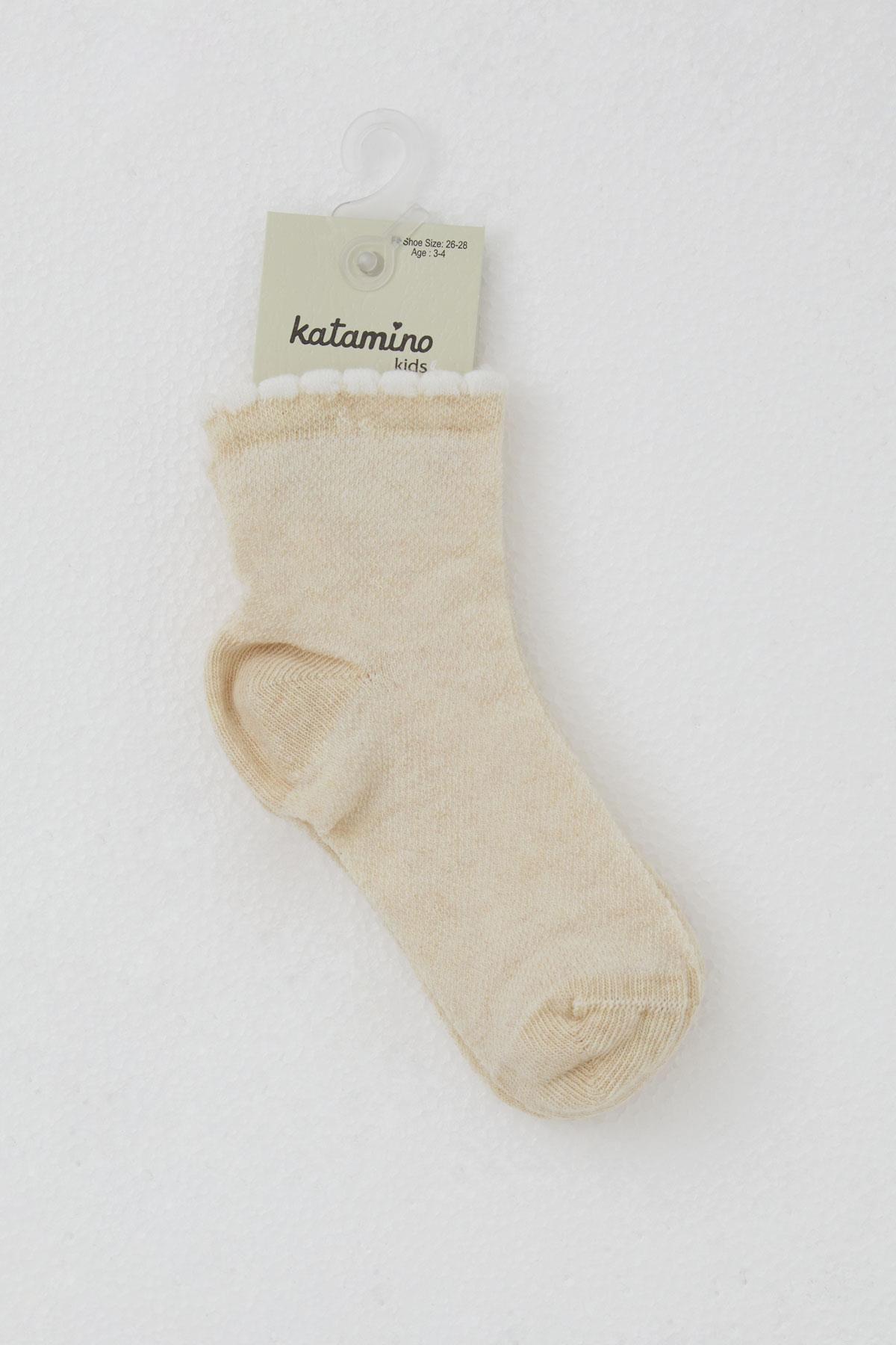 Katamino Kız Çocuk Soket Çorap Basic Krem (1-6 Yaş)