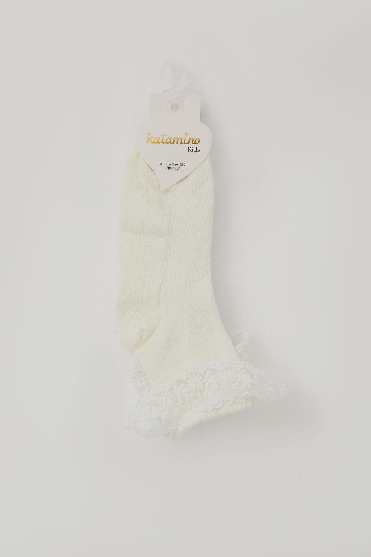 Katamino Kız Çocuk Soket Çorap Bilek Kısmı Dantel Detaylı Krem (9-10 Yaş)