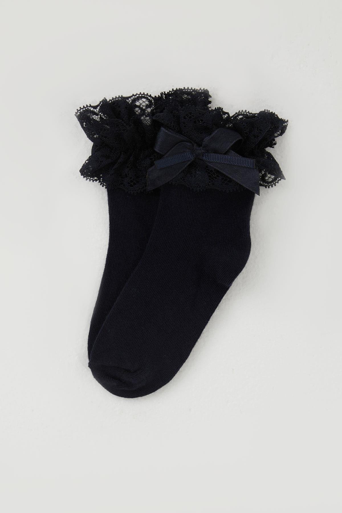 Katamino Kız Çocuk Soket Çorap Bilek Kısmı Dantel Detaylı Lacivert (3-8 Yaş)