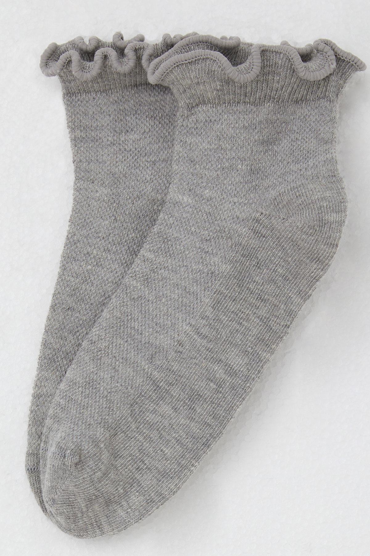 Katamino Kız Çocuk Soket Çorap Bilek Kısmı Lastik Fırfırlı Gri Melanj (9-14 Yaş)