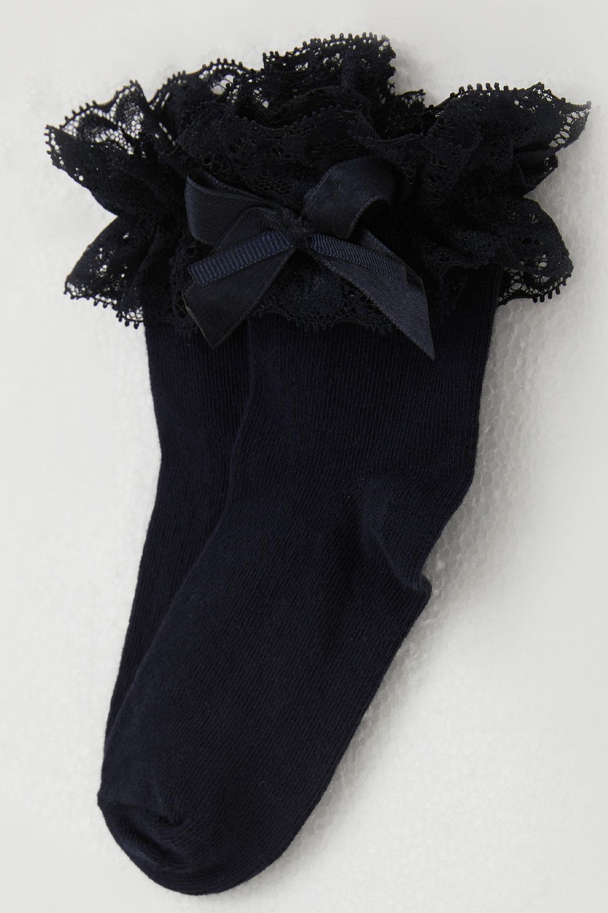 Katamino Kız Çocuk Soket Çorap Bilek Kısmı Dantel Detaylı Lacivert (3-8 Yaş)
