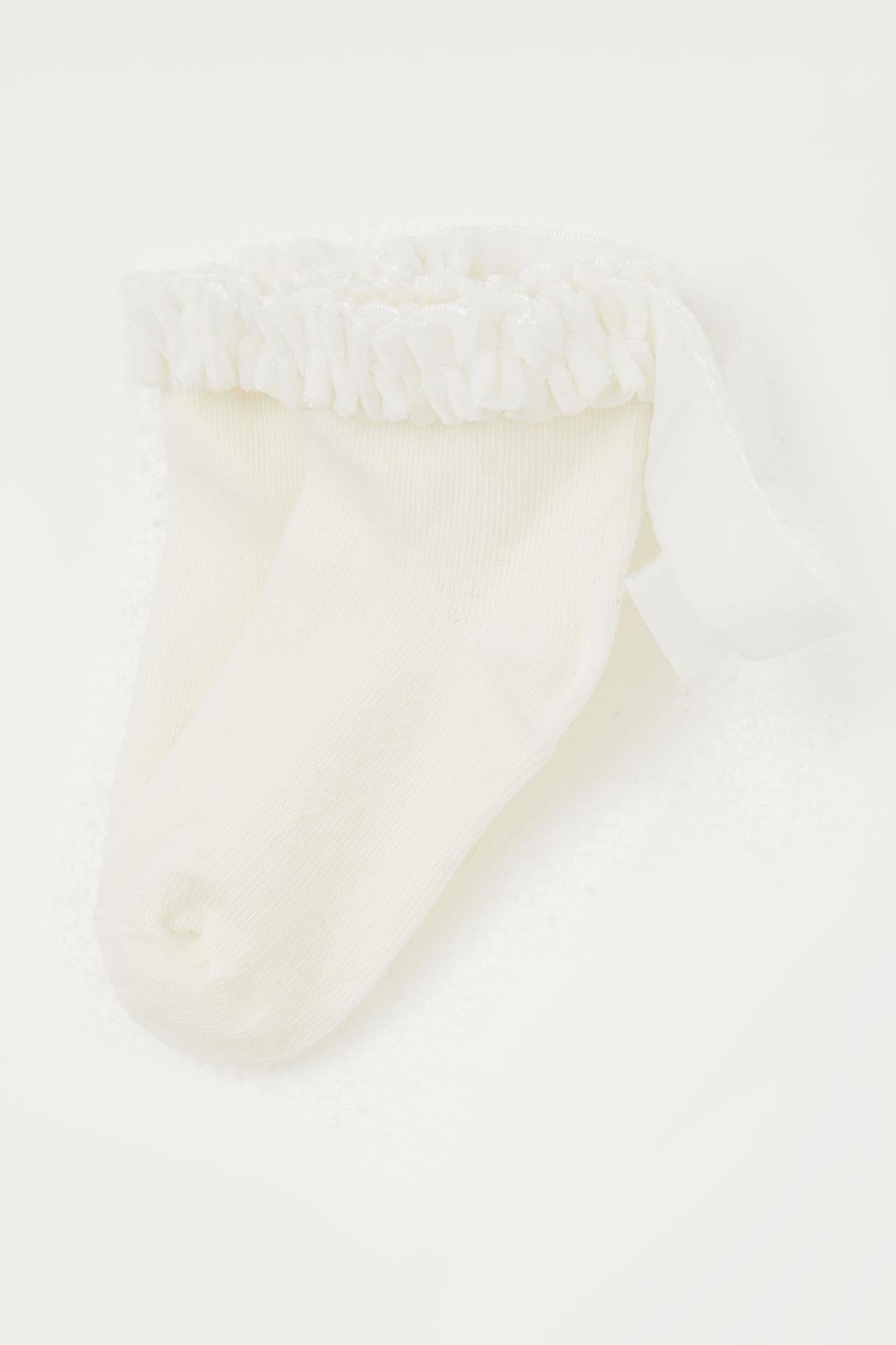 Katamino Kız Çocuk Soket Çorap Bilek Kısmı Fırfır Detaylı Krem (1-12 Yaş)