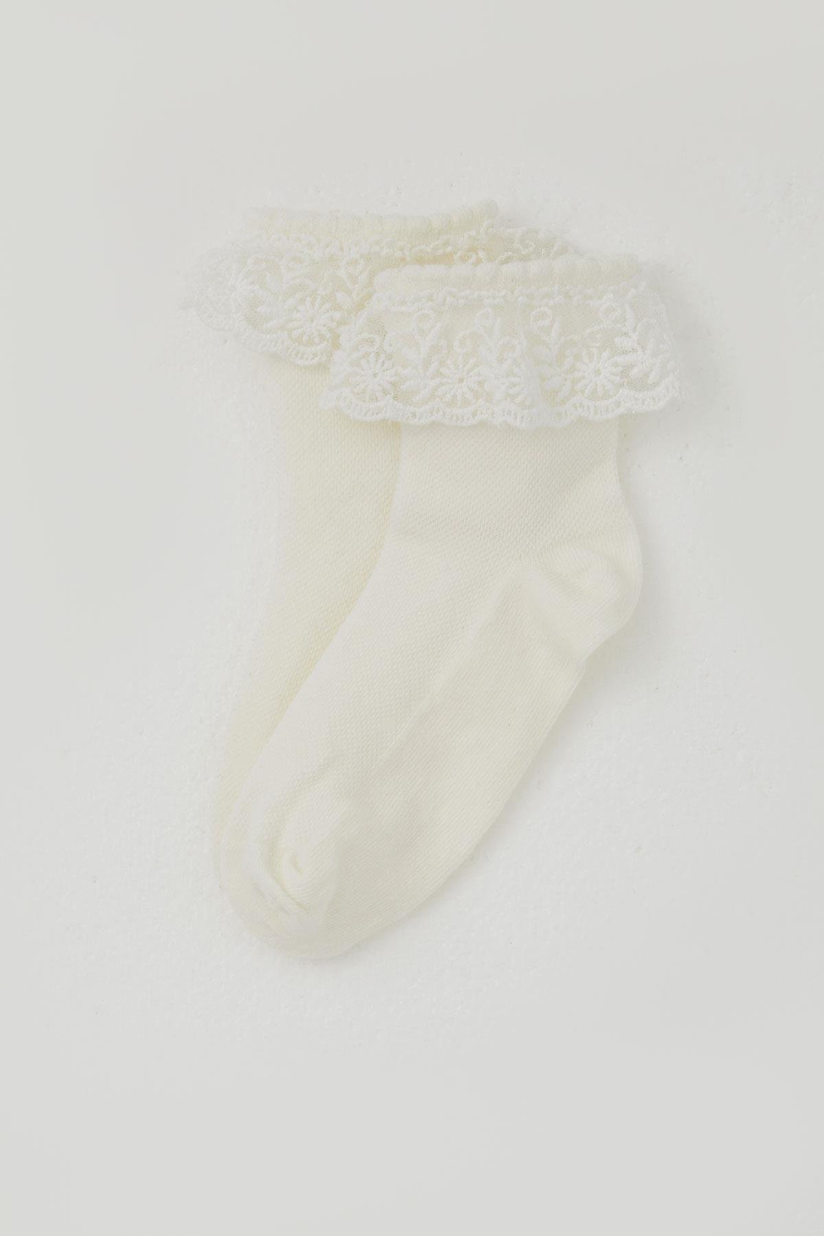 Katamino Kız Çocuk Soket Çorap Bilek Kısmı Dantel Detaylı Krem (9-10 Yaş)