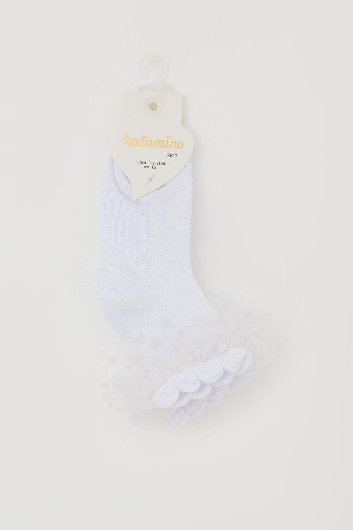 Katamino Kız Çocuk Soket Çorap Bilek Kısmı Tül Detaylı Beyaz (1-4 Yaş)
