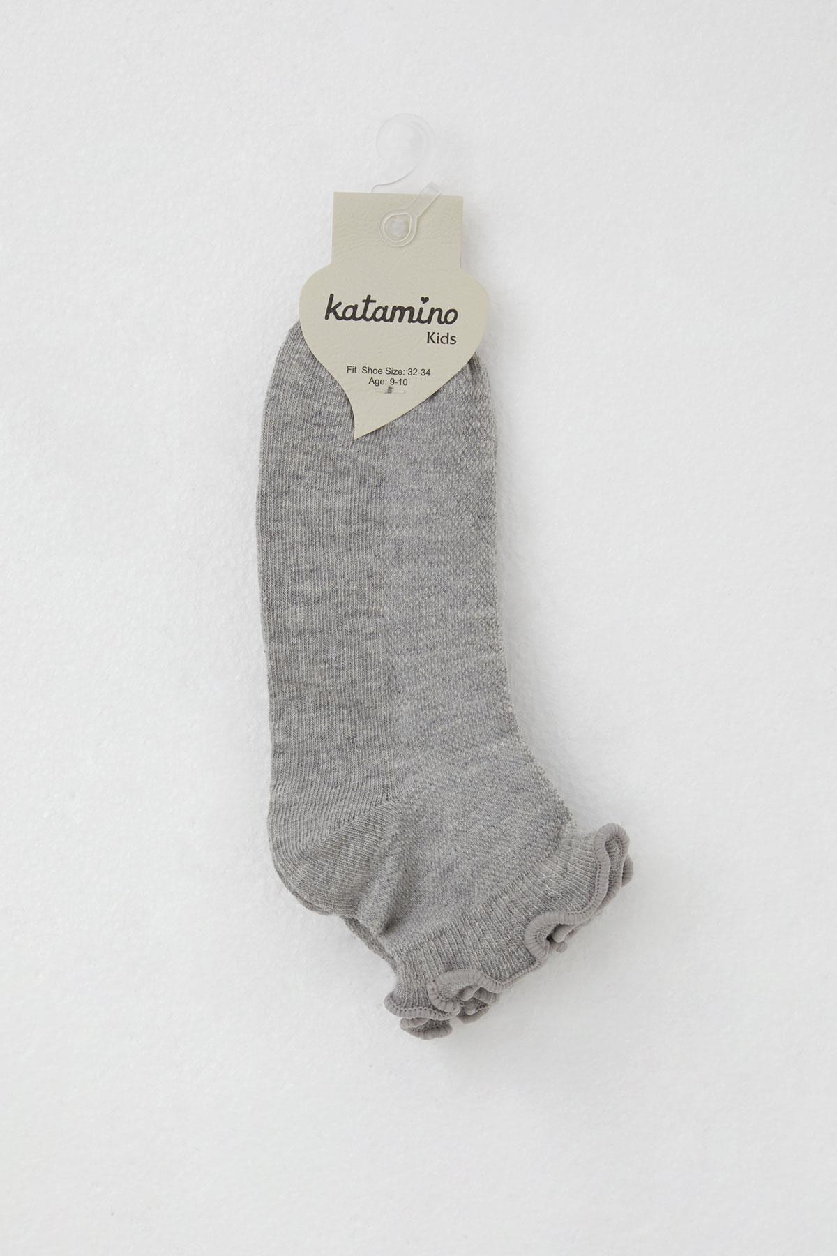 Katamino Kız Çocuk Soket Çorap Bilek Kısmı Lastik Fırfırlı Gri Melanj (9-14 Yaş)