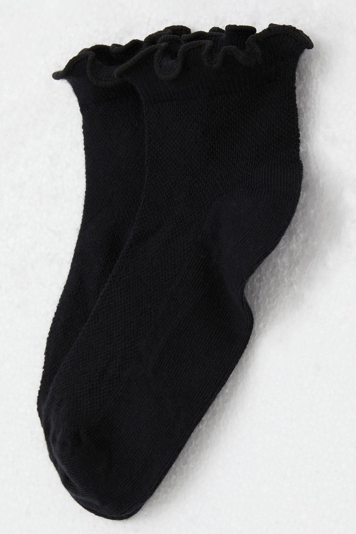 Katamino Kız Çocuk Soket Çorap Bilek Kısmı Lastik Fırfırlı Siyah (9-14 Yaş)