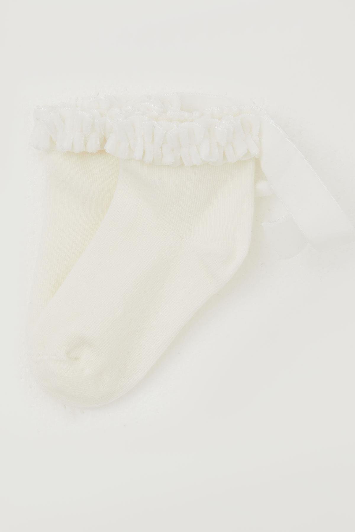 Katamino Kız Çocuk Soket Çorap Bilek Kısmı Fırfır Detaylı Krem (1-12 Yaş)