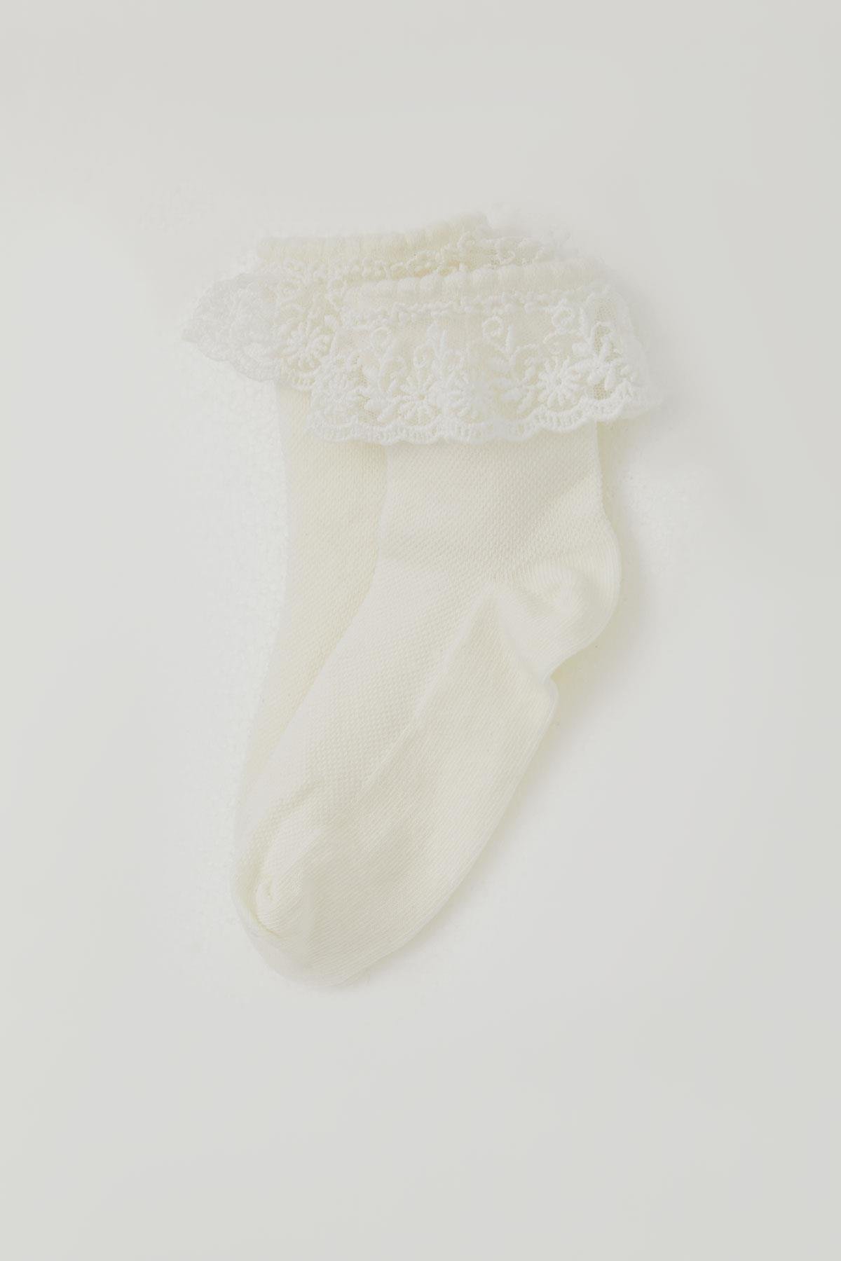 Katamino Kız Çocuk Soket Çorap Bilek Kısmı Dantel Detaylı Krem (9-10 Yaş)