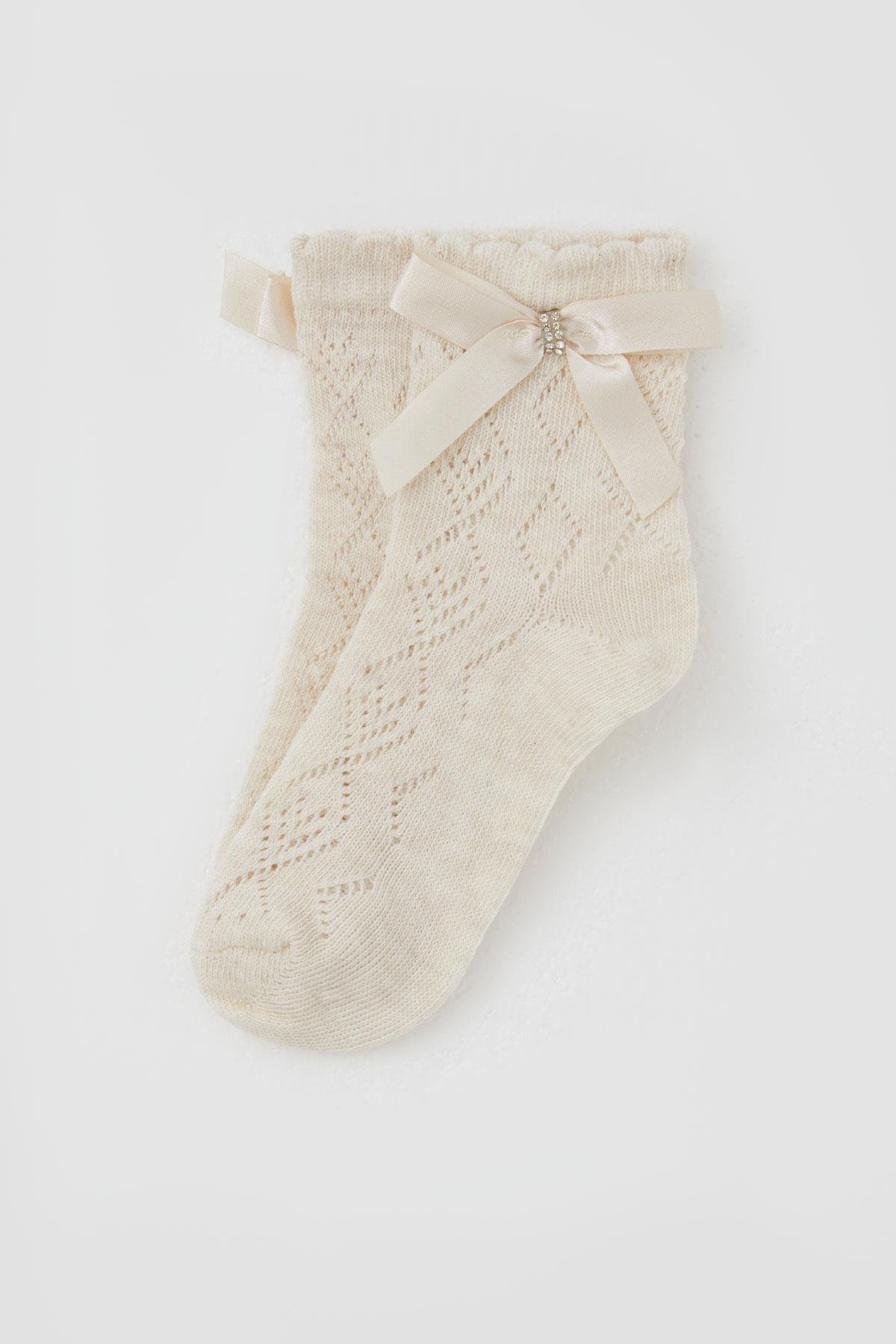 Katamino Kız Çocuk Soket Çorap File Detaylı Krem (5-10 Yaş)