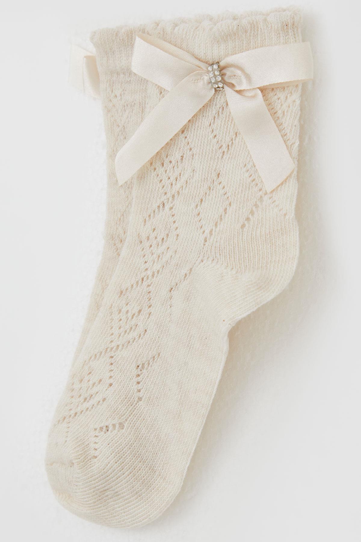 Katamino Kız Çocuk Soket Çorap File Detaylı Krem (5-10 Yaş)