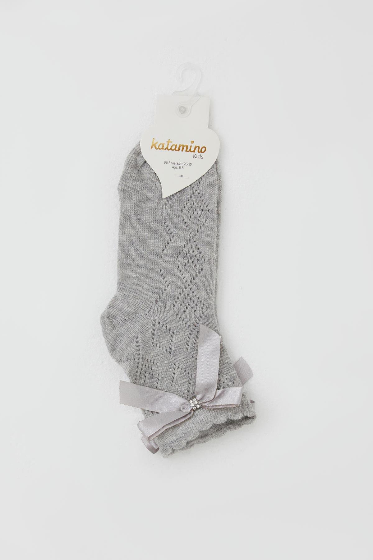 Katamino Kız Çocuk Soket Çorap File Detaylı Gri Melanj (5-10 Yaş)