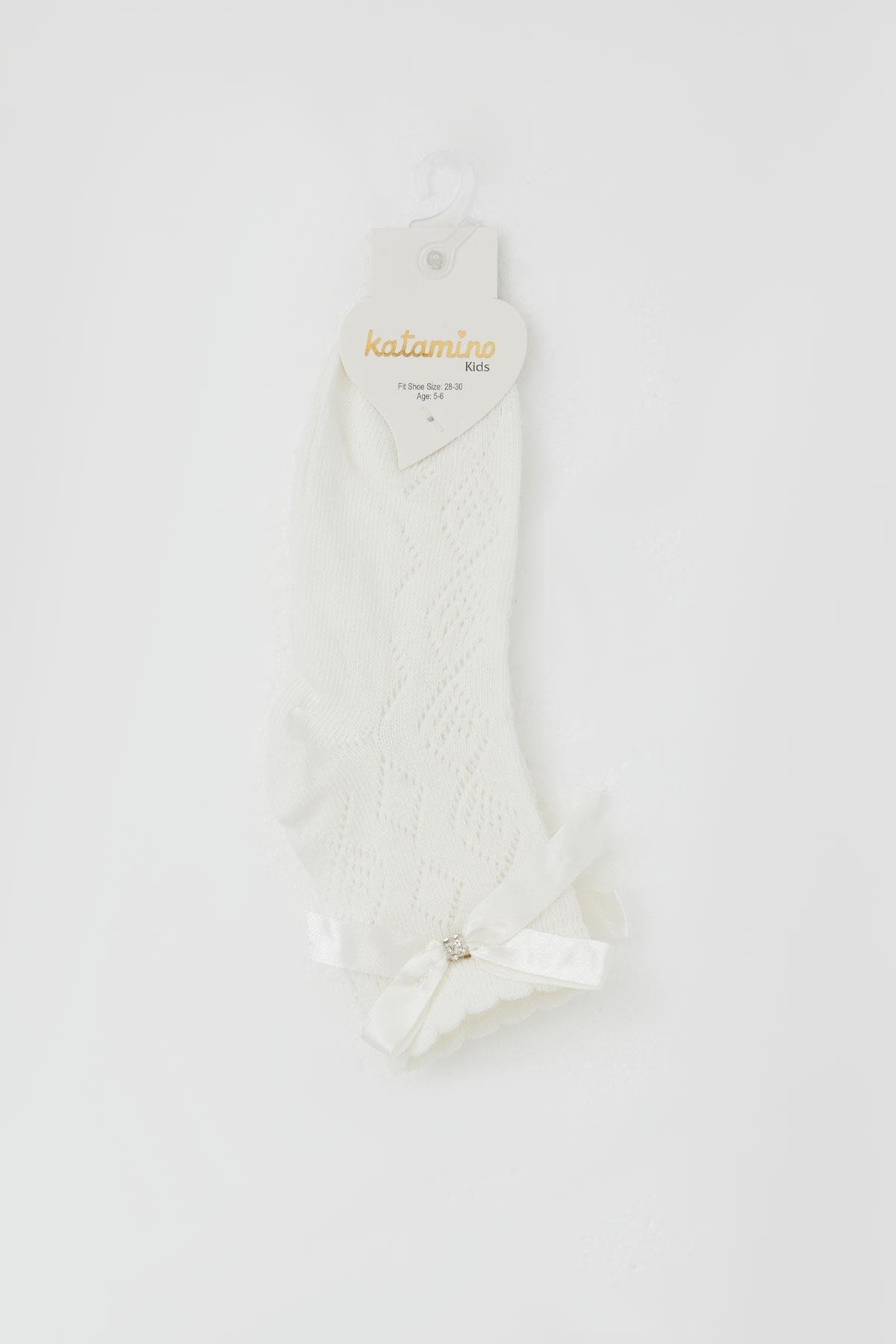 Katamino Kız Çocuk Soket Çorap File Detaylı Ekru (5-10 Yaş)