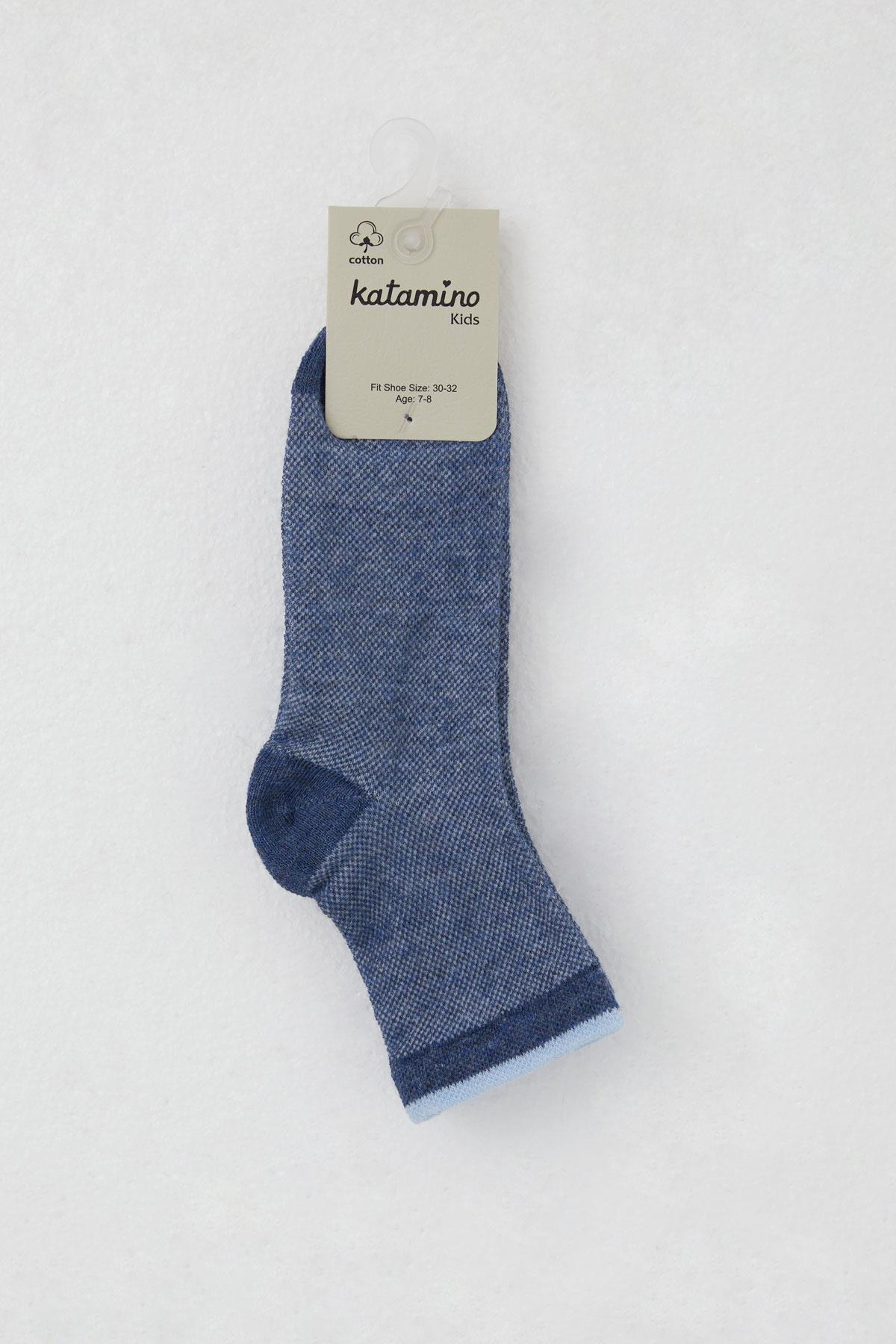Katamino Kız Çocuk Soket Çorap Kendinden Desenli Koyu Mavi (7-16 Yaş)