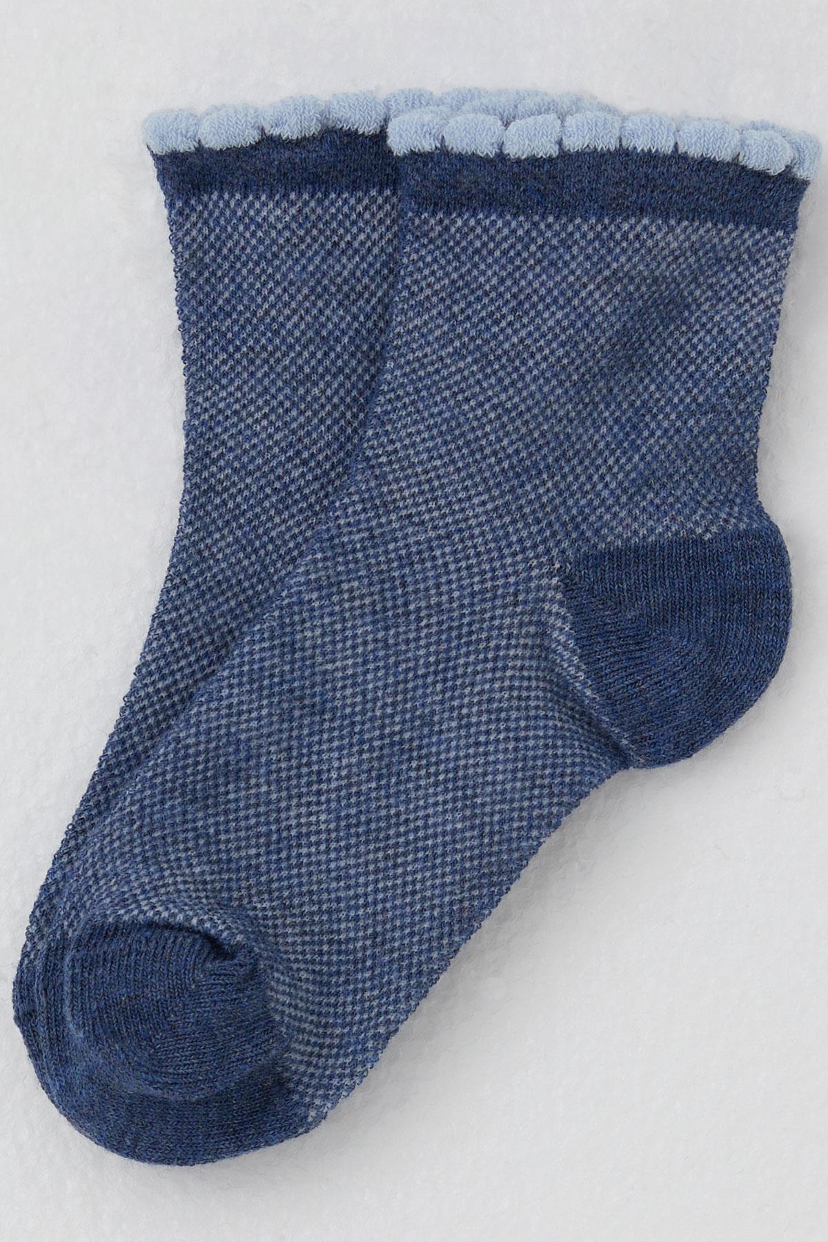 Katamino Kız Çocuk Soket Çorap Kendinden Desenli Koyu Mavi (1-6 Yaş)