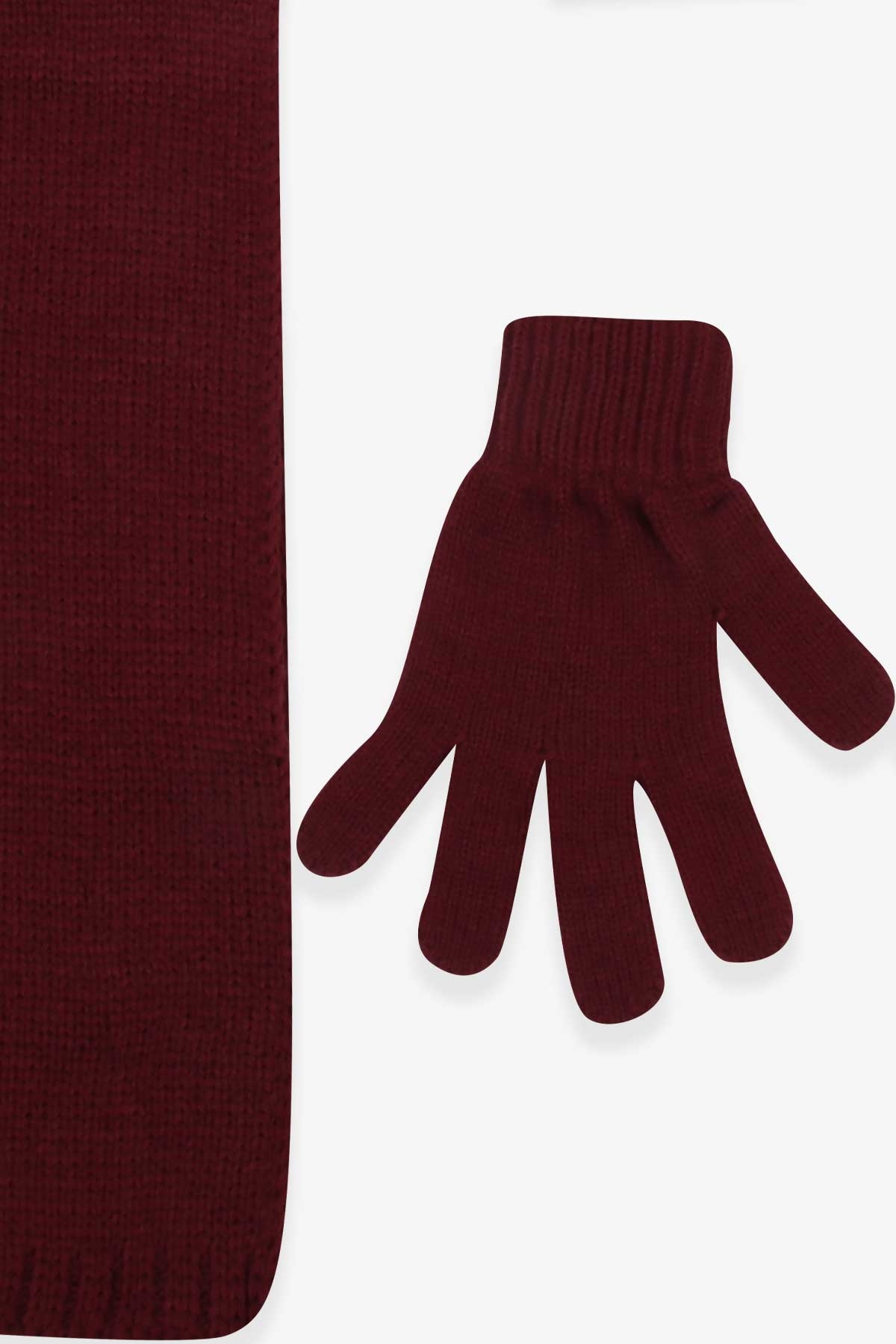 Kitti Erkek Çocuk Atkı Bere Takımı 3 lü Set Bordo (9-15 Yaş)