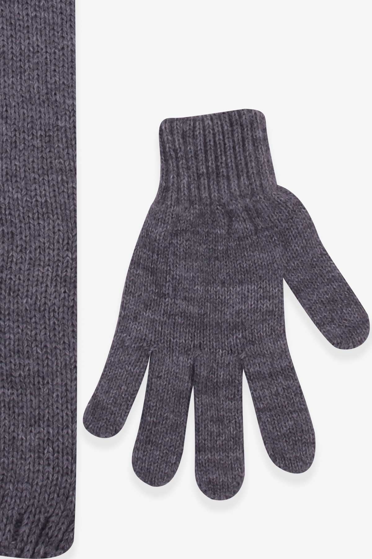 Kitti Erkek Çocuk Atkı Bere Takımı 3 lü Set Füme (9-15 Yaş)