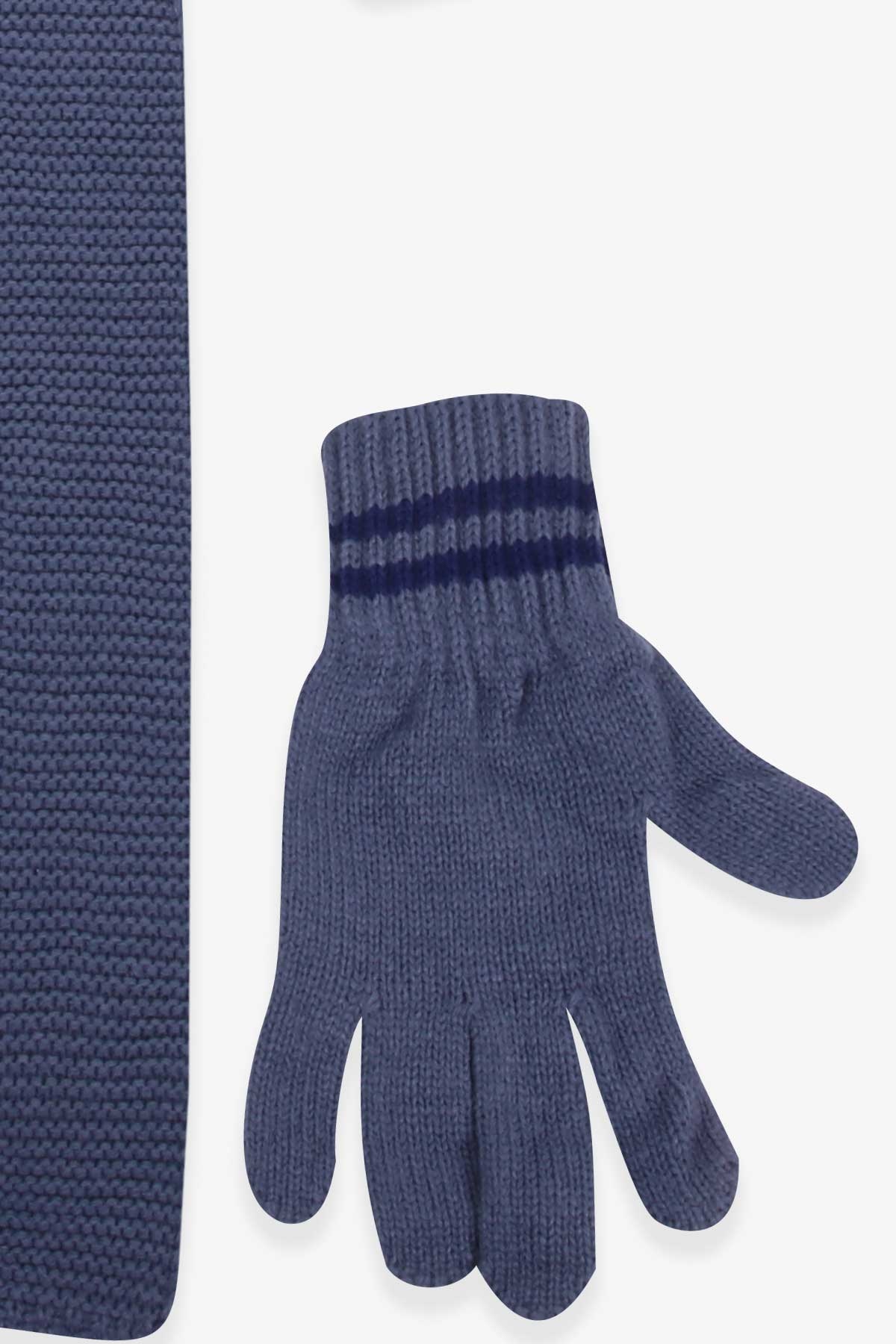 Kitti Erkek Çocuk Atkı Bere Takımı 3 lü Set İndigo (9-15 Yaş)