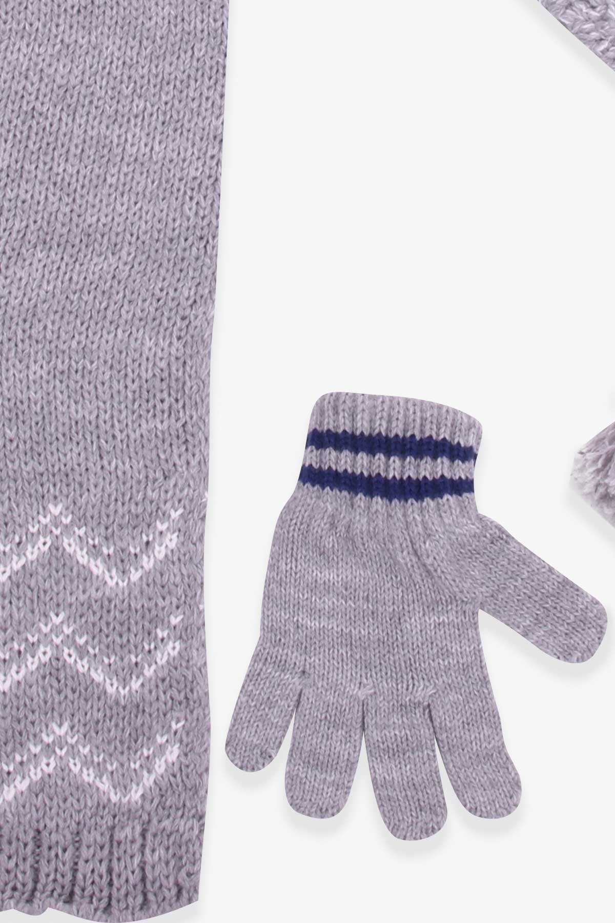 Kitti Erkek Çocuk Atkı Bere Takımı 3 lü Set Gri (1-4 Yaş)