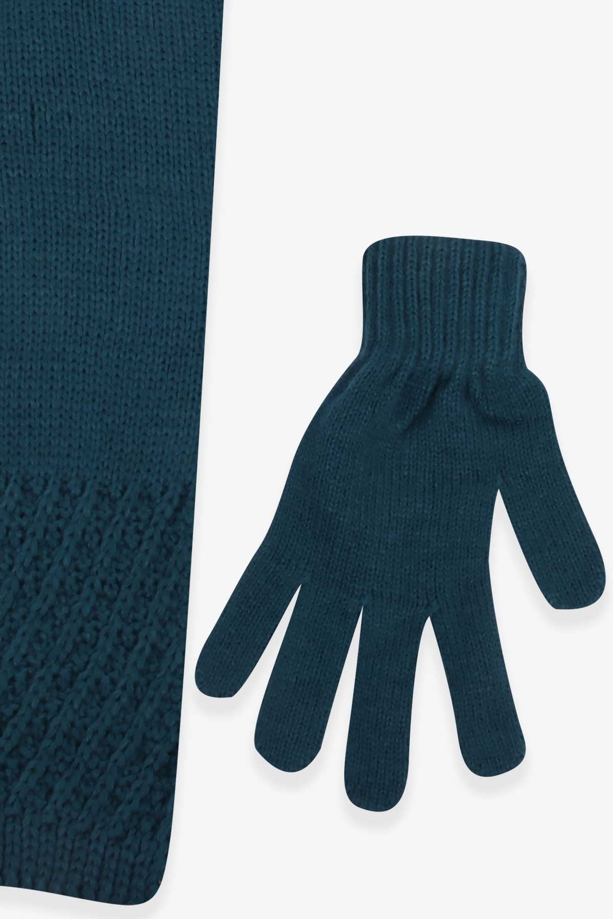Kitti Erkek Çocuk Atkı Bere Takımı 3 lü Set Yeşil (9-15 Yaş)
