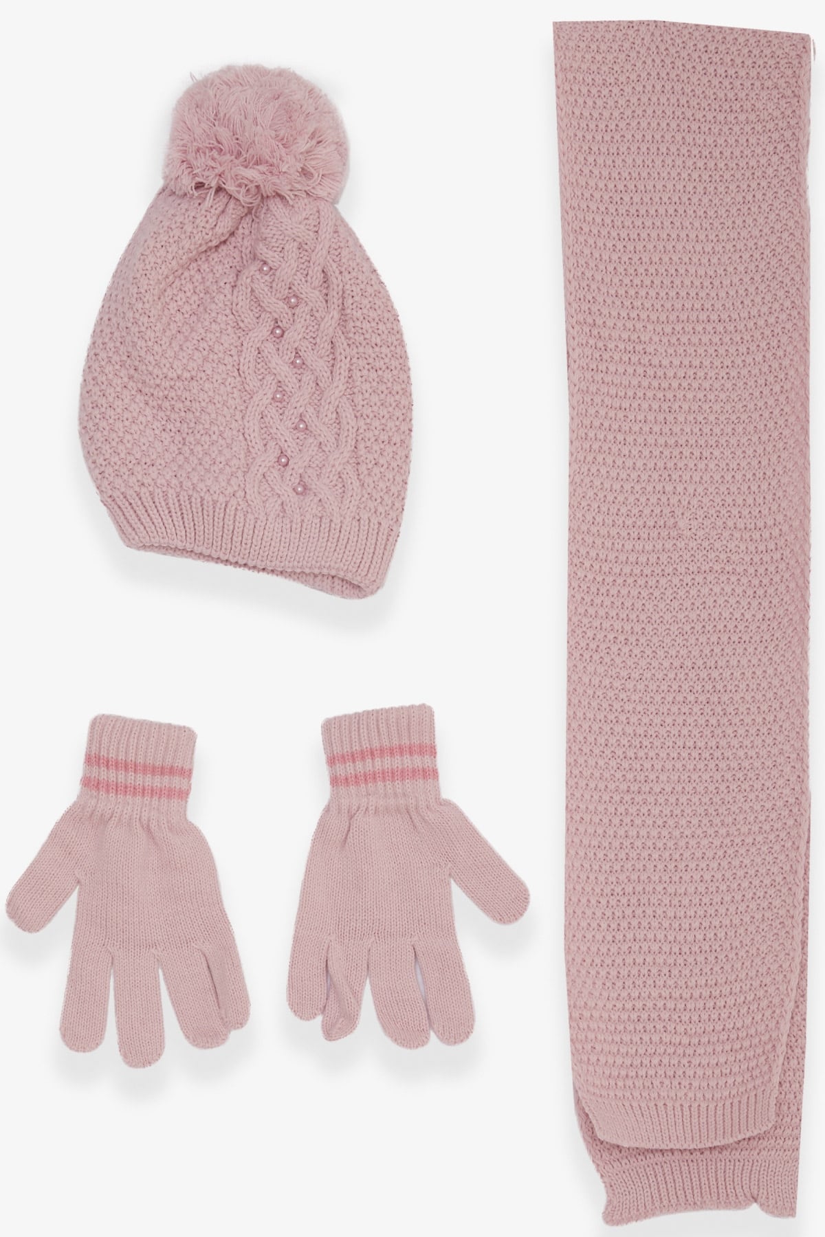 Kitti Kız Çocuk Atkı Bere Takımı 3 lü Set İncili Lila (9-15 Yaş)