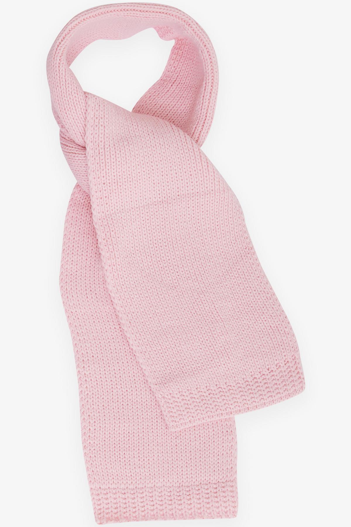 Kitti Kız Çocuk Atkı Bere Takımı 3 lü Set Zikzak Desenli Ponponlu Pembe (4-8 Yaş)
