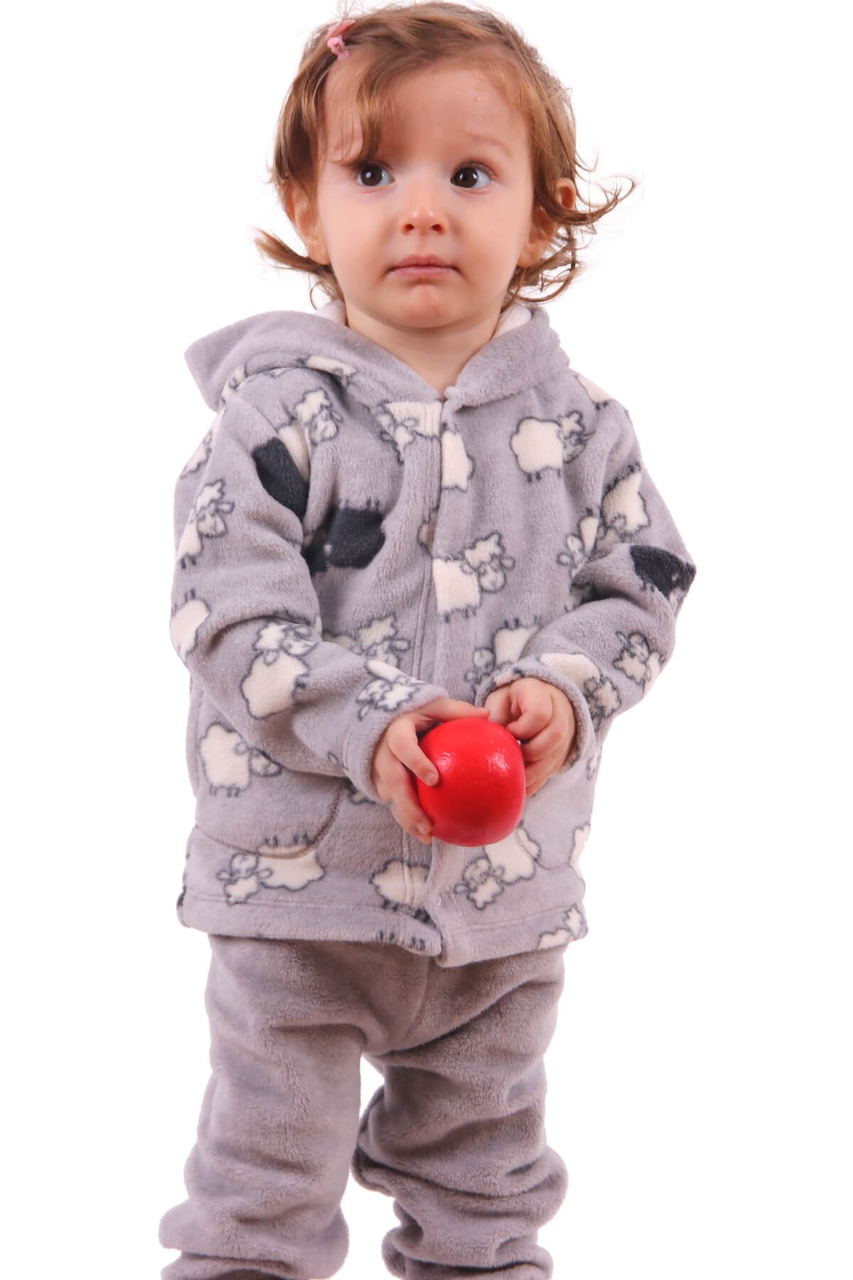 Kız Bebek Polar Eşofman Takımı Unisex Kapüşonlu Gri (4-12 Ay) BREEZE