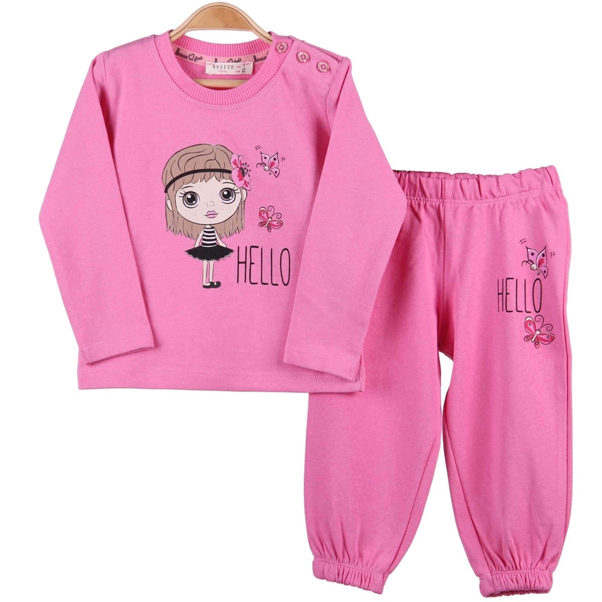 Kız Bebek Tayt Takım Kelebek Desenli Pembe (6-24 Ay) BREEZE