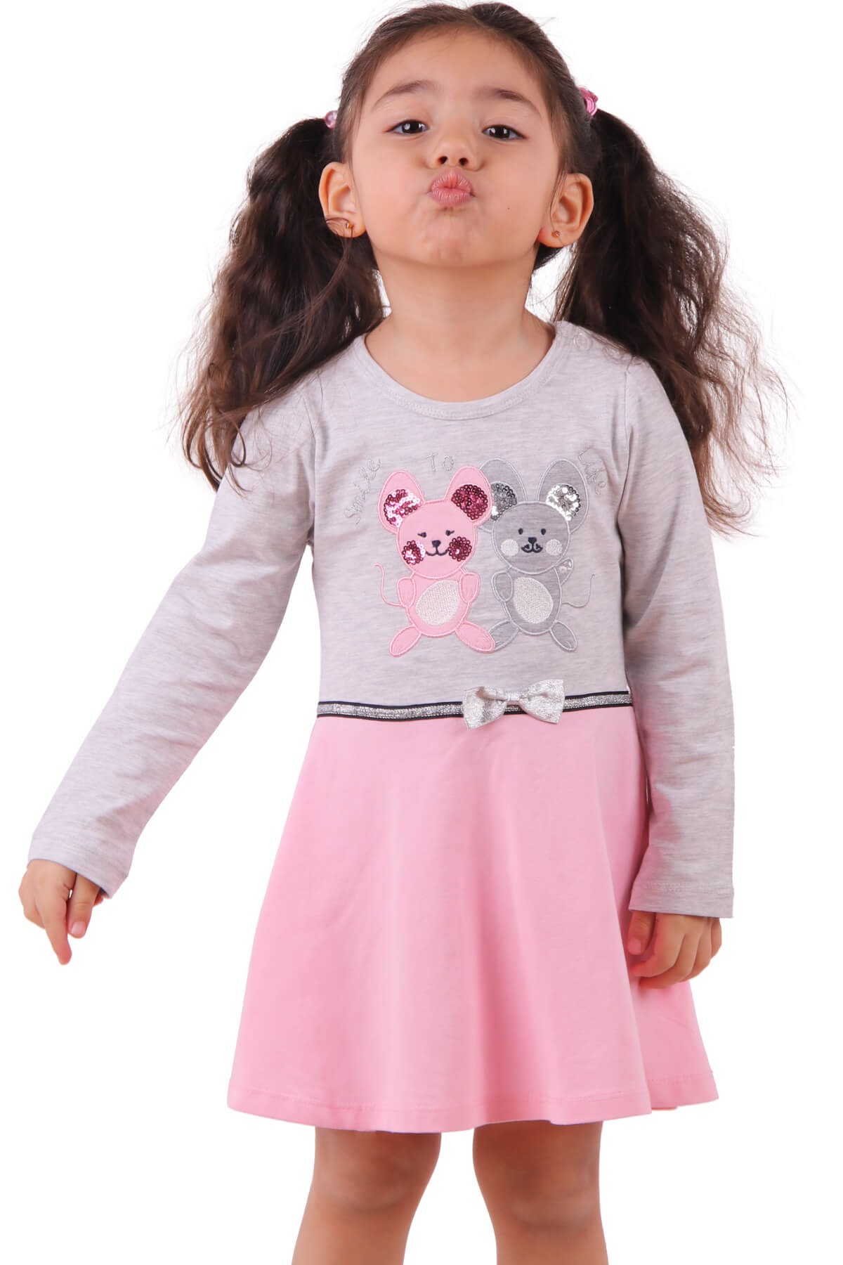 Kız Çocuk Elbise Fareli Pembe (1.5-5 Yaş) BREEZE