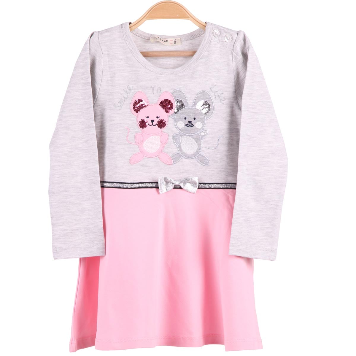 Kız Çocuk Elbise Fareli Pembe (1,5-5 Yaş) BREEZE