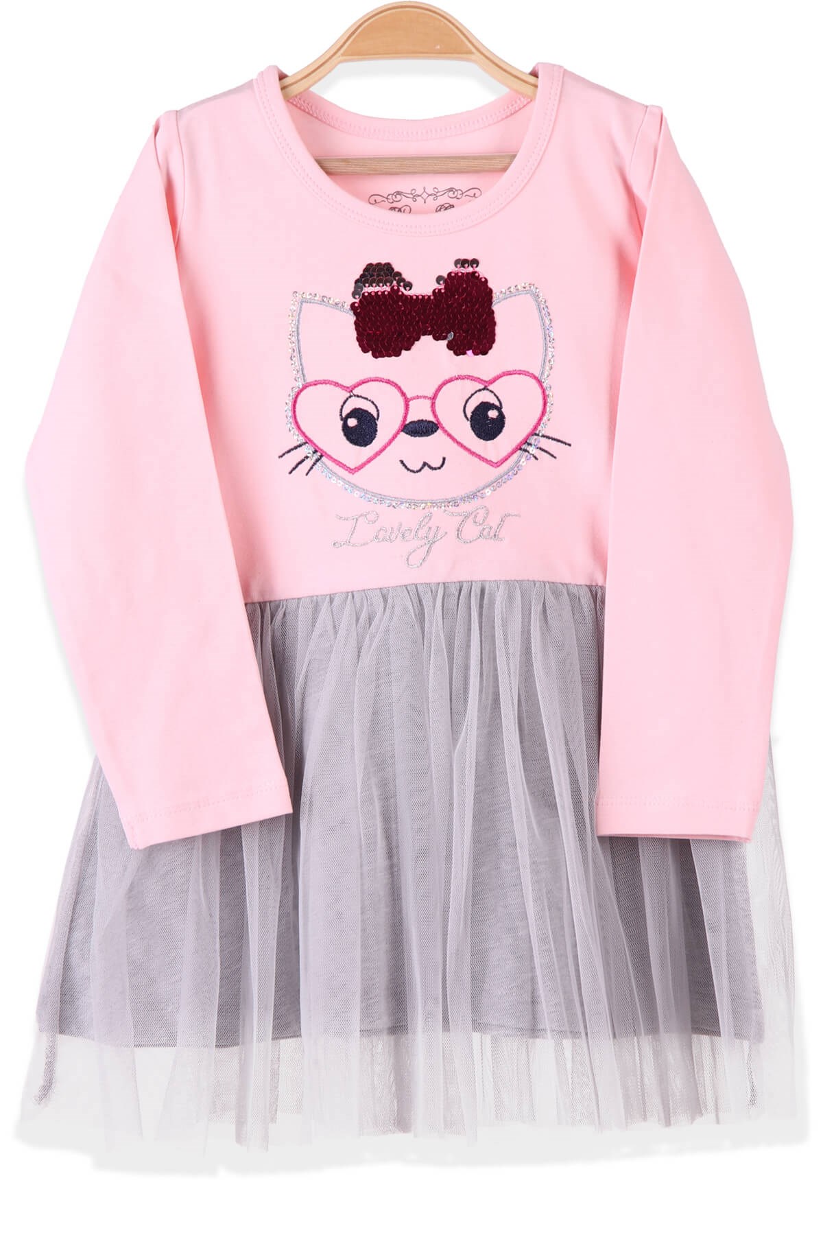 Kız Çocuk Elbise Kedili Pembe (3-8 Yaş) BREEZE